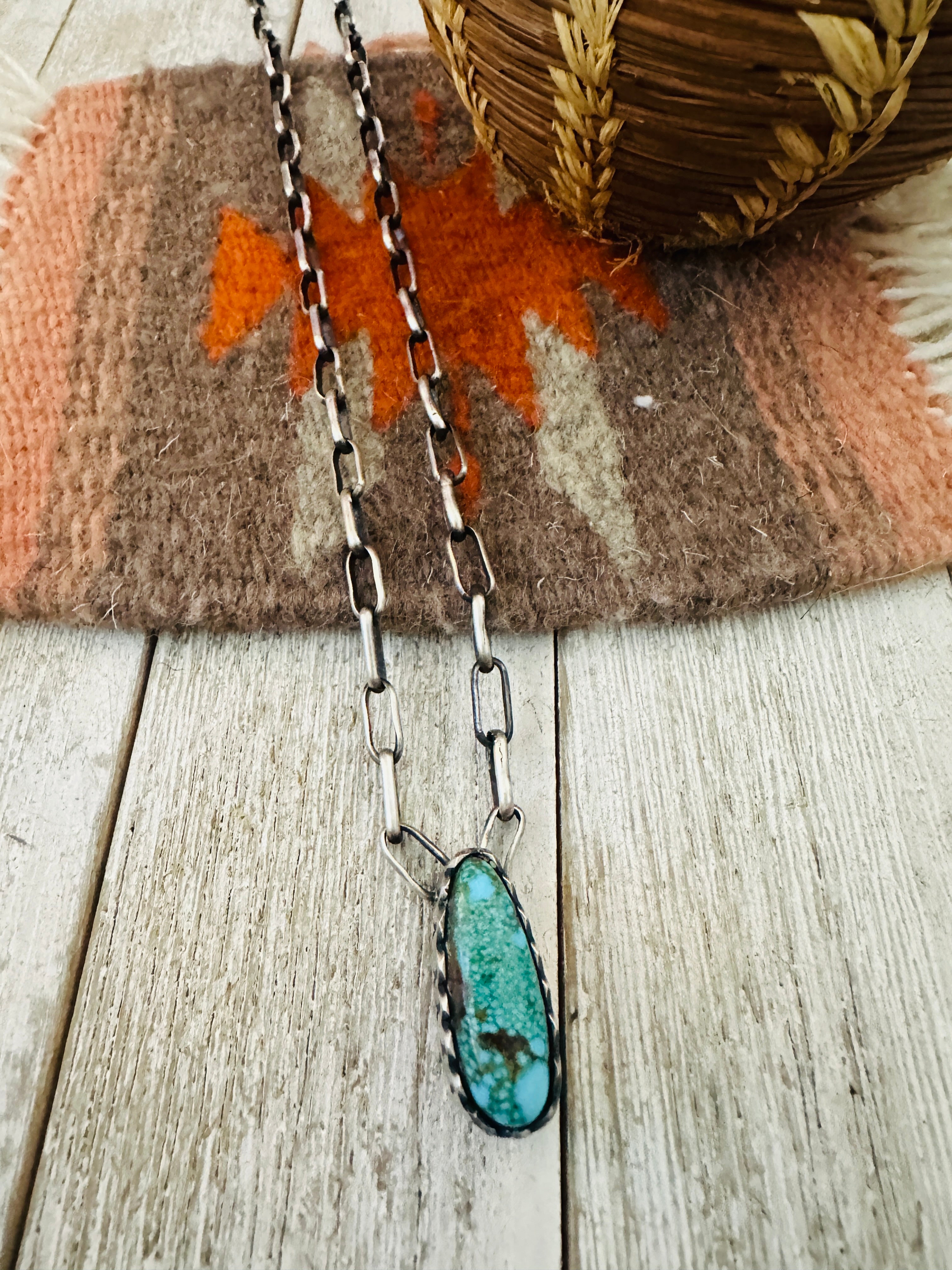 Handcrafted Turquoise & Sterling Silver Chain Necklace