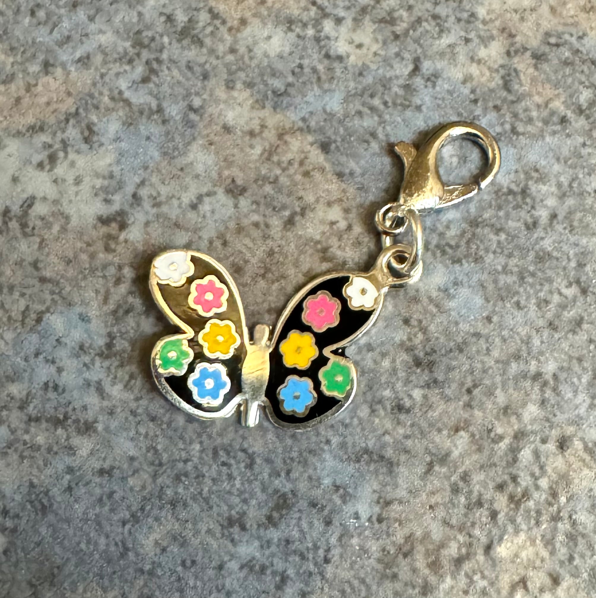 Multicolored Black Butterfly Sterling Silver Charm