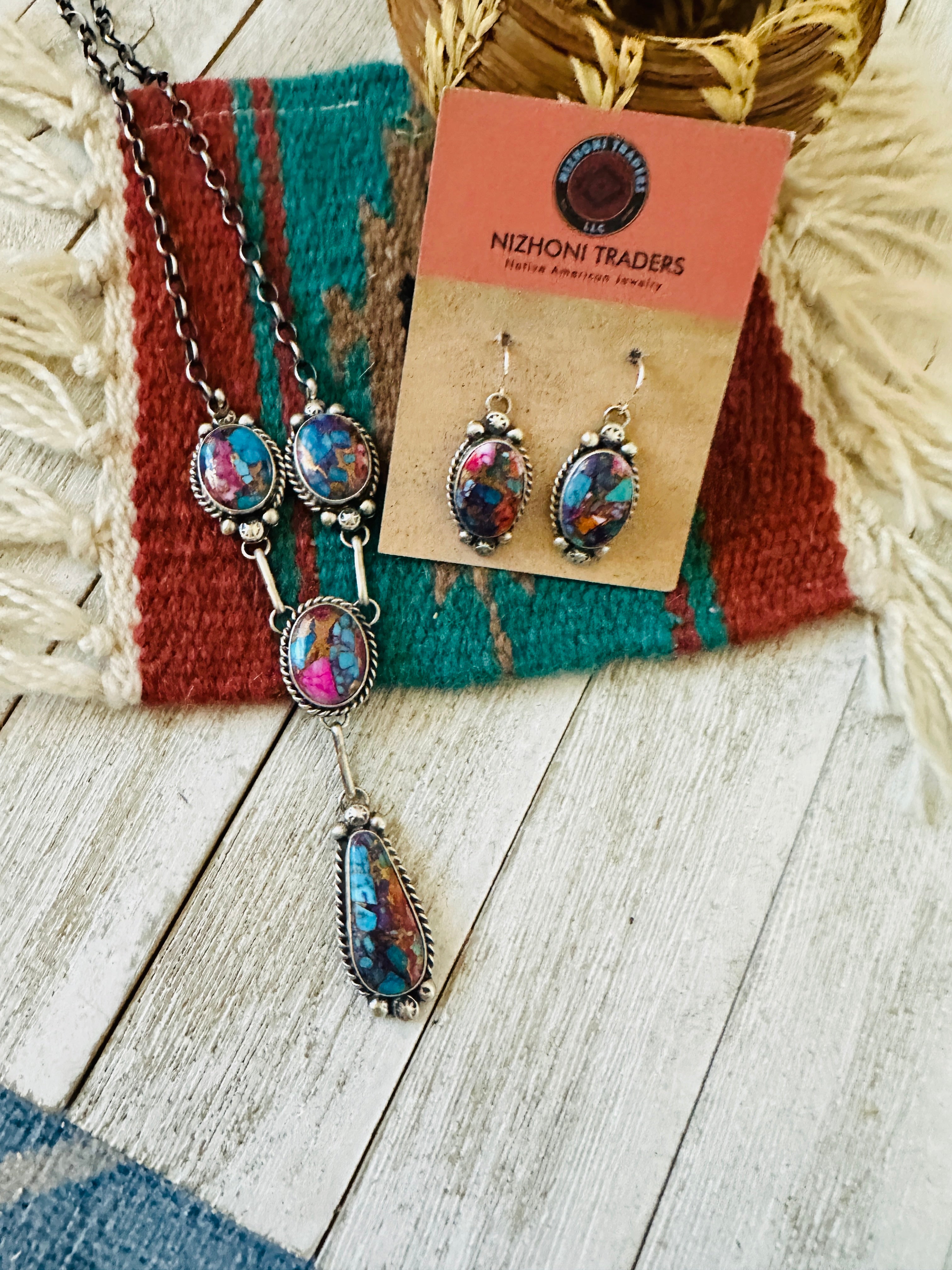 Handcrafted Sterling Silver & Pink Dream Mojave Lariat Necklace Set by Augustine Largo