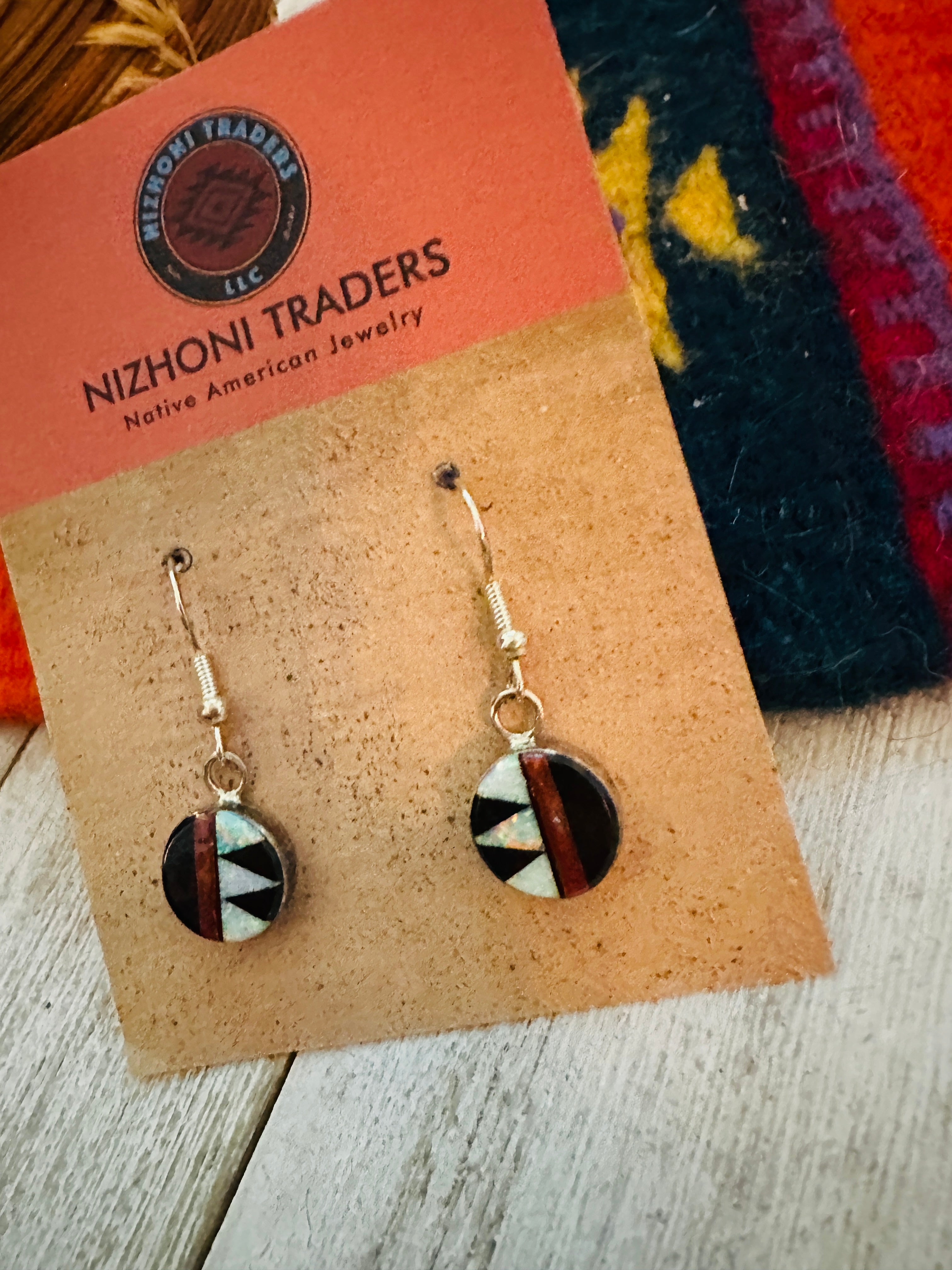 Handcrafted Multi Stone & Sterling Silver Inlay Dangle Earrings
