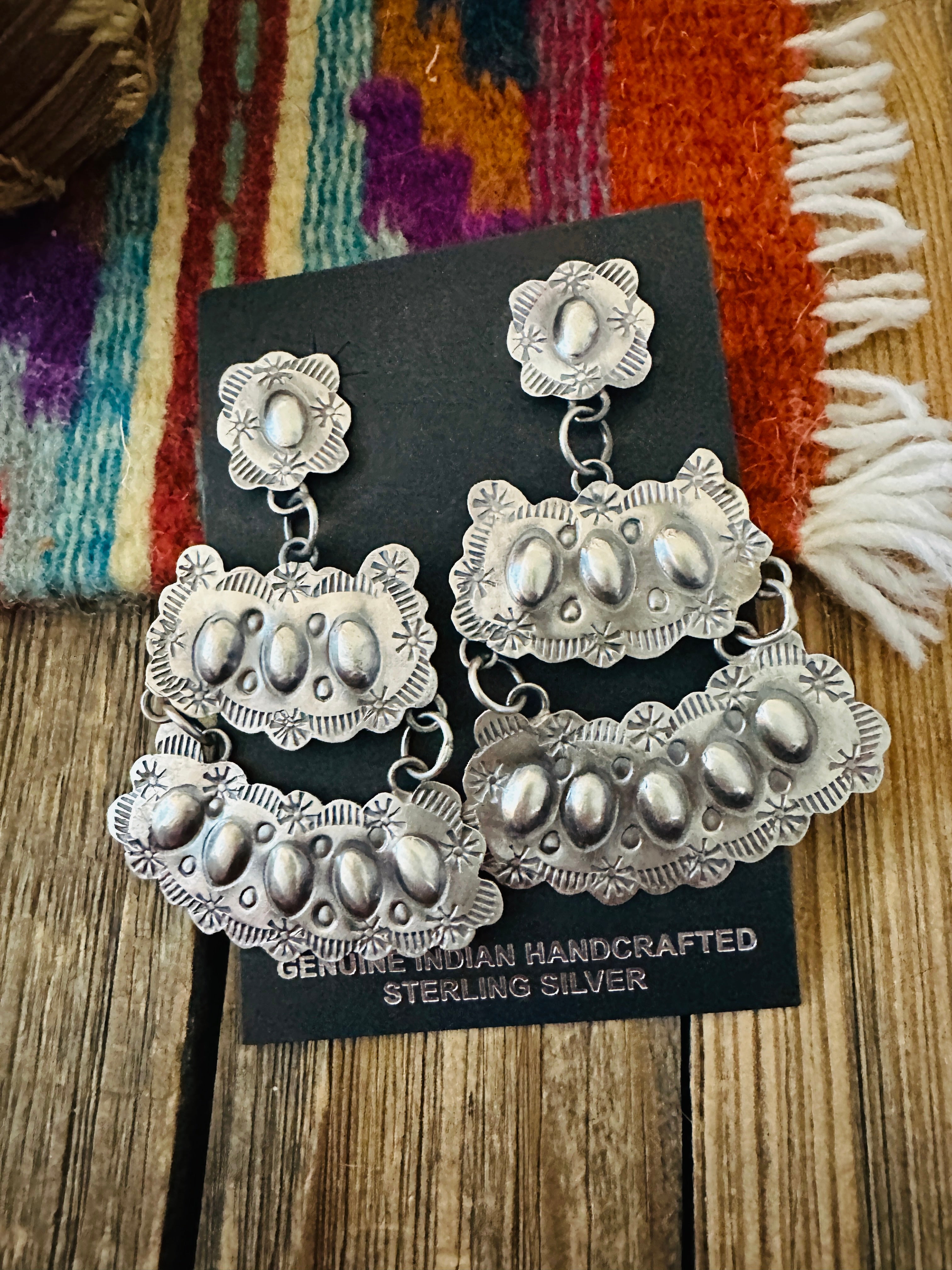 Handcrafted Sterling Silver Concho Dangle Earrings