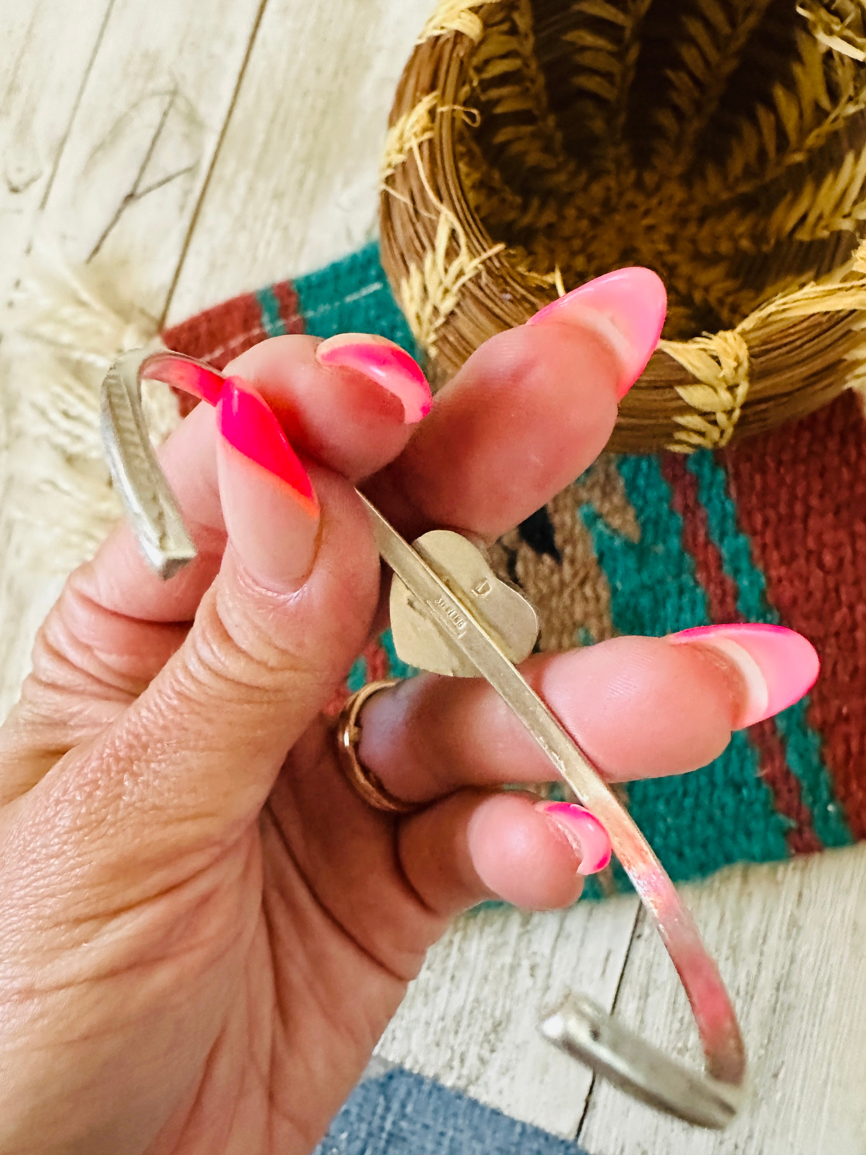 Handcrafted Turquoise & Sterling Silver Heart Cuff Bracelet
