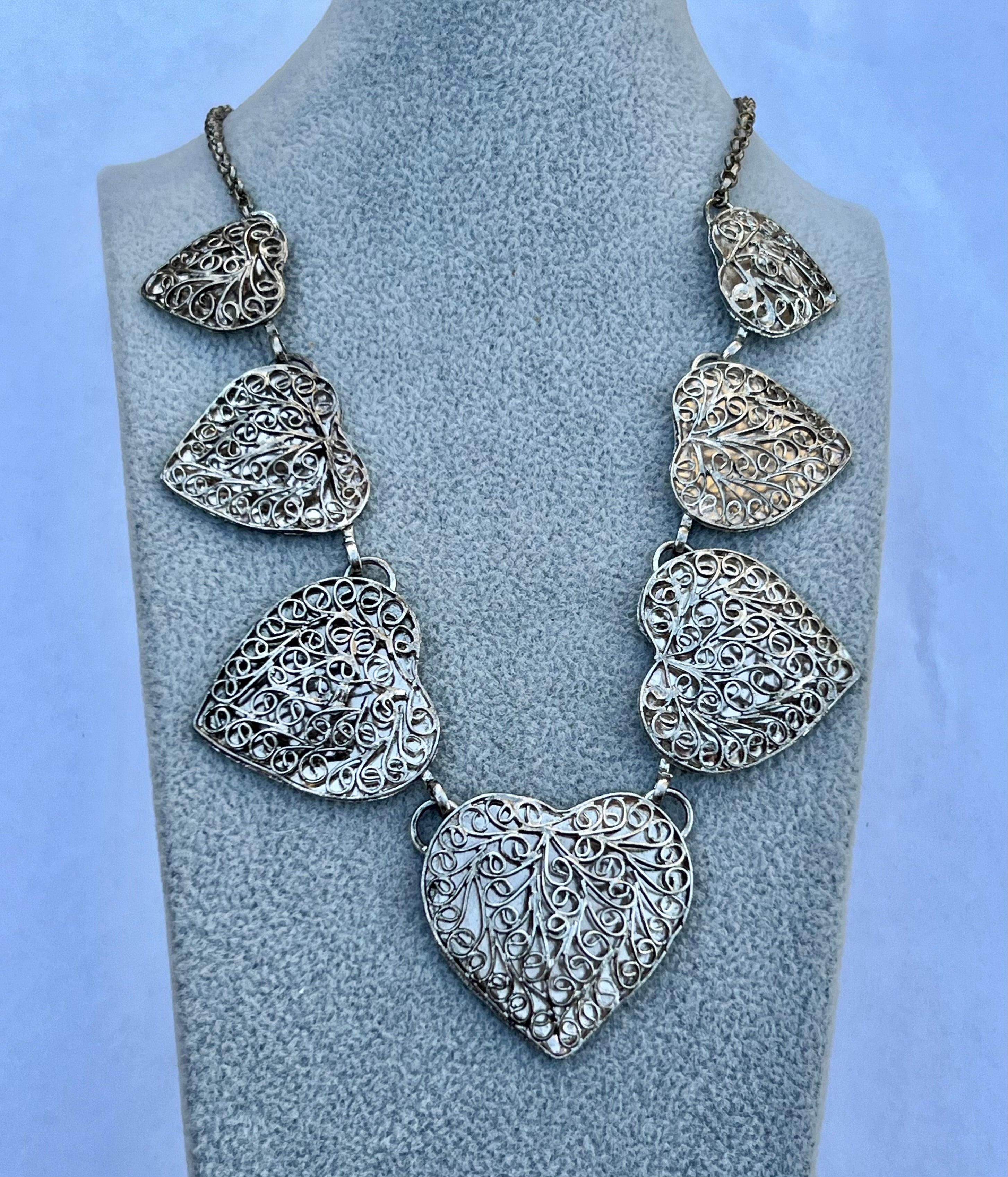 Silver-Plated Filigree Heart Necklace