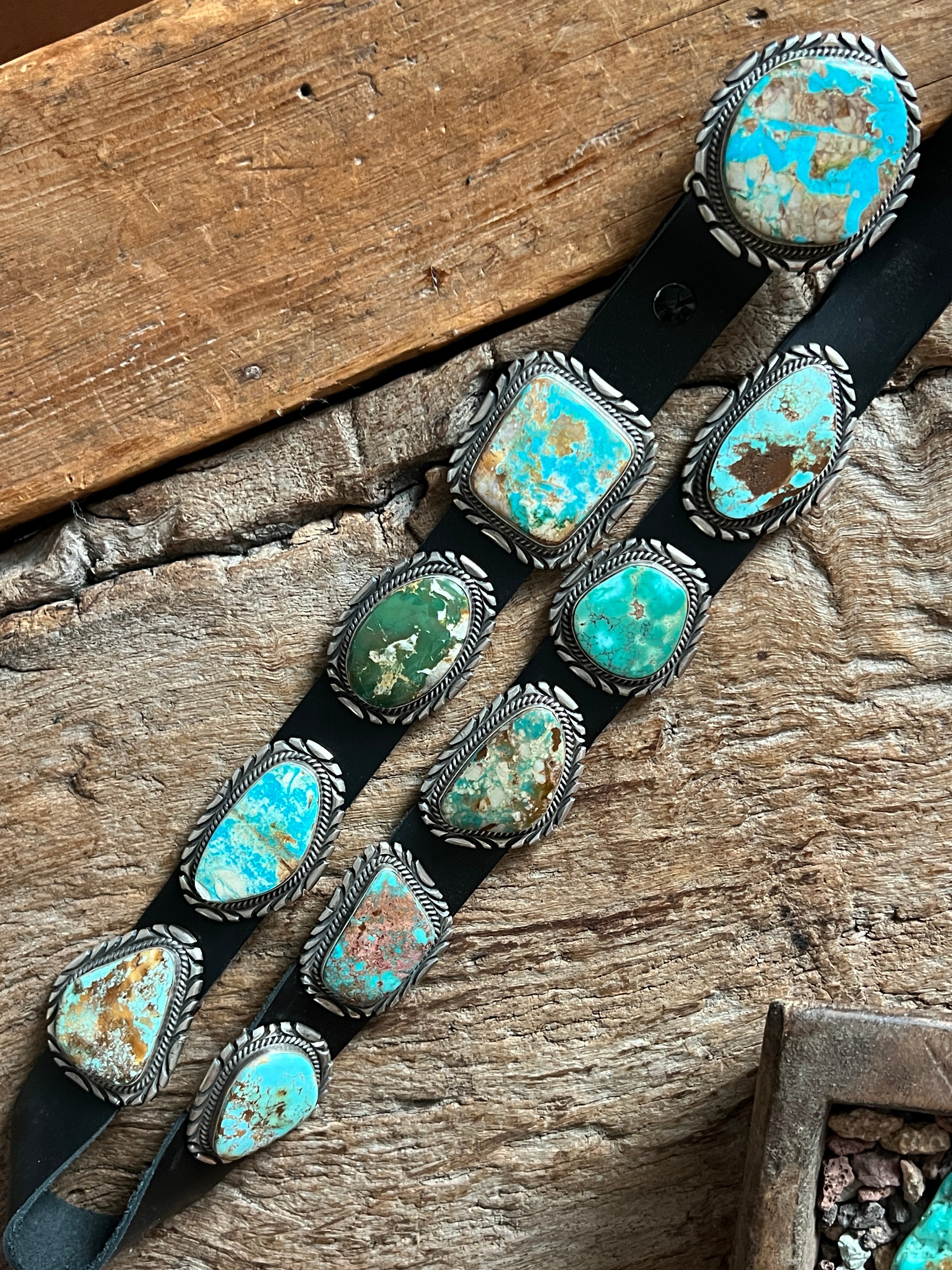 Stunning Handcrafted Sterling Silver and Royston Turquoise Concho Belts by Mary Ann Spencer: Six To Choose From!