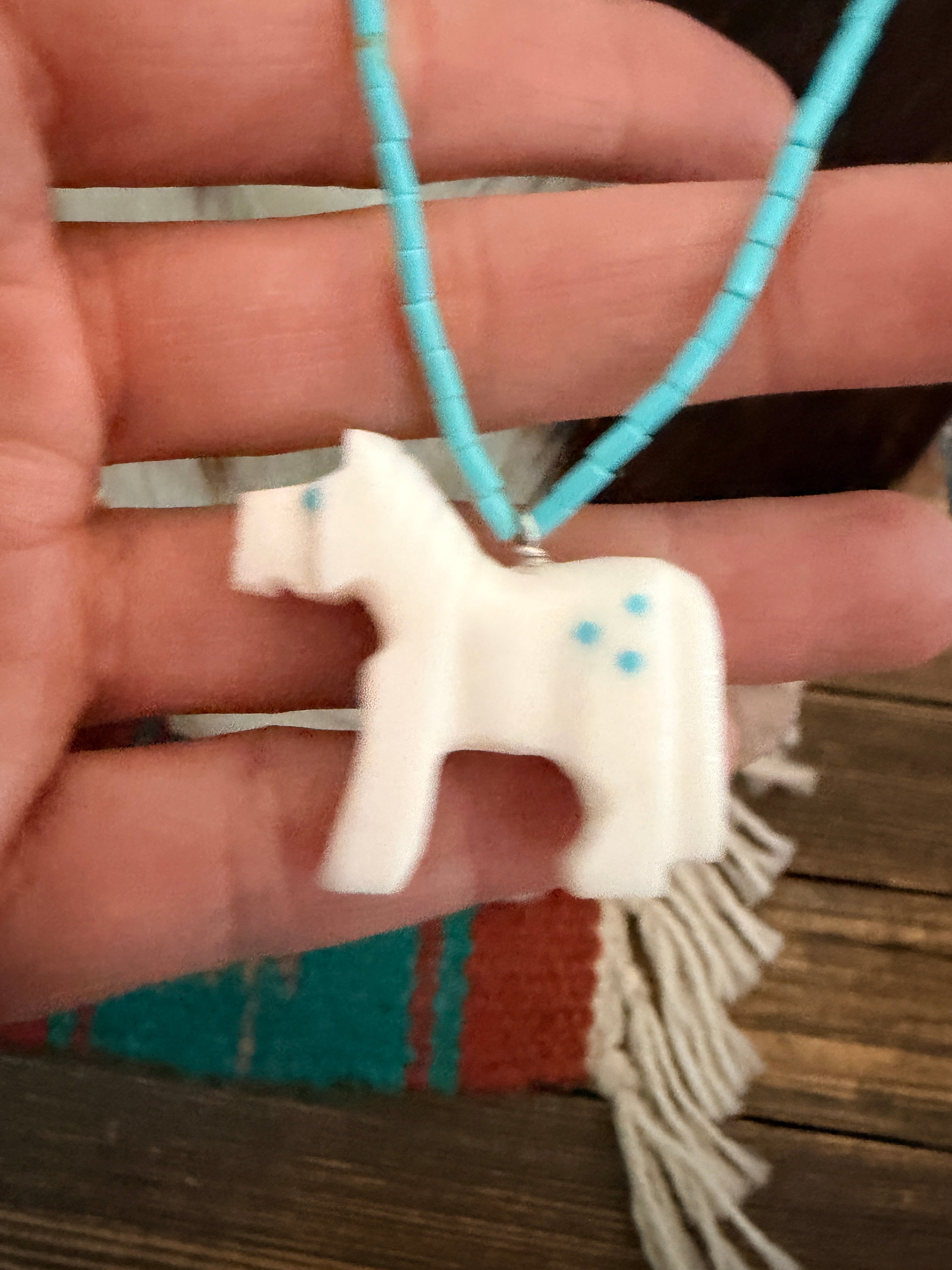 Handcrafted Turquoise & Mother of Pearl Fetish Horse Beaded Necklace
