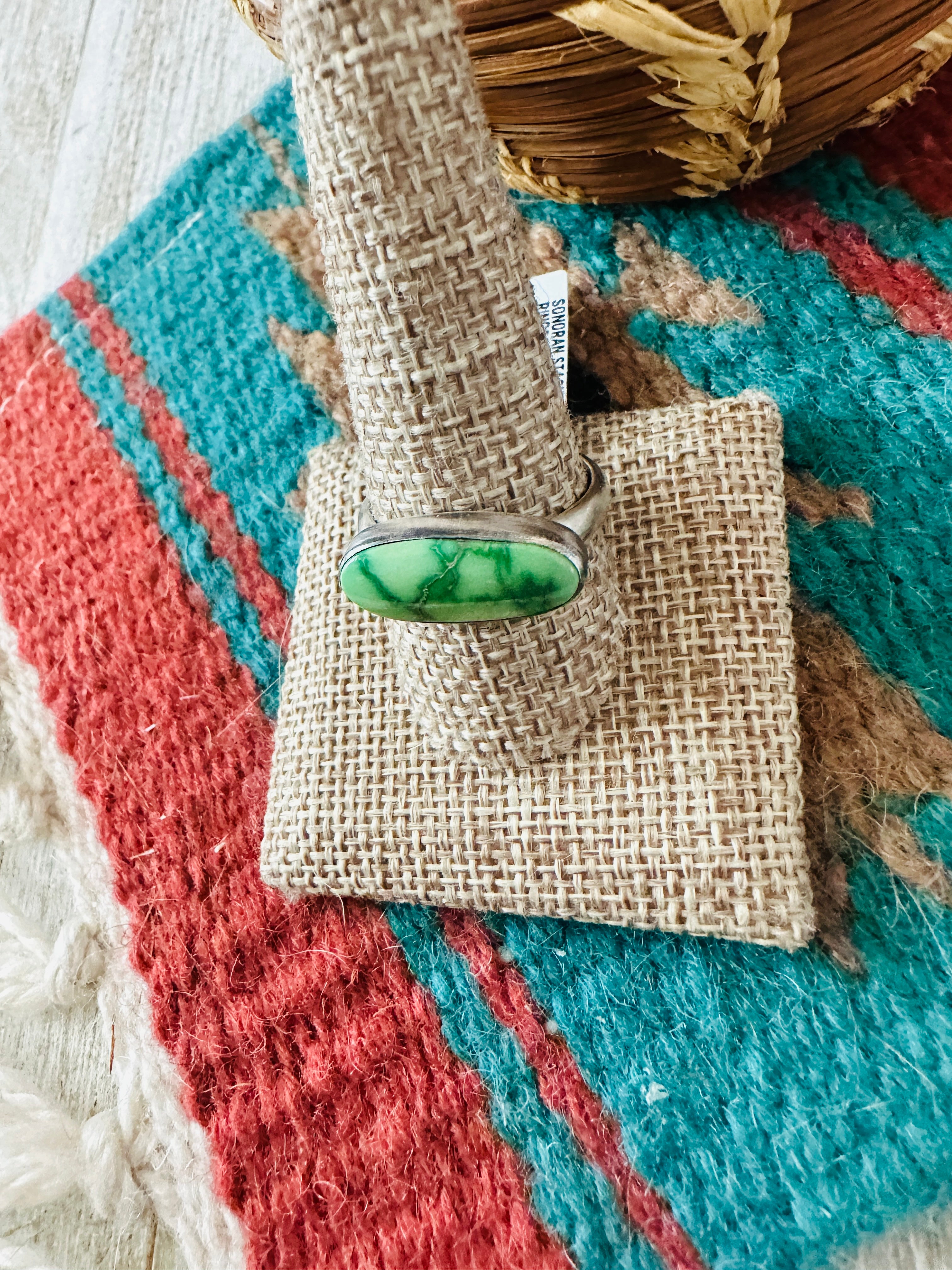 Handcrafted Sterling Silver & Sonoran Mountain Turquoise Band Ring Size 10