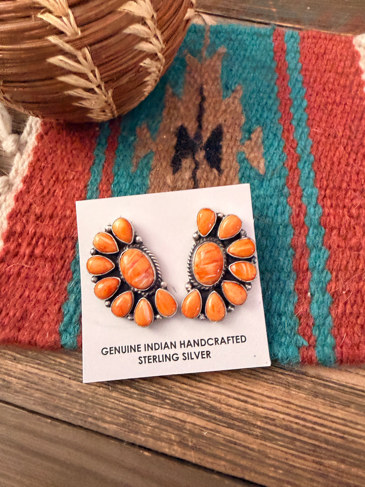 Handcrafted Spiny Oyster & Sterling Silver Cluster Post Earrings by Marcella James