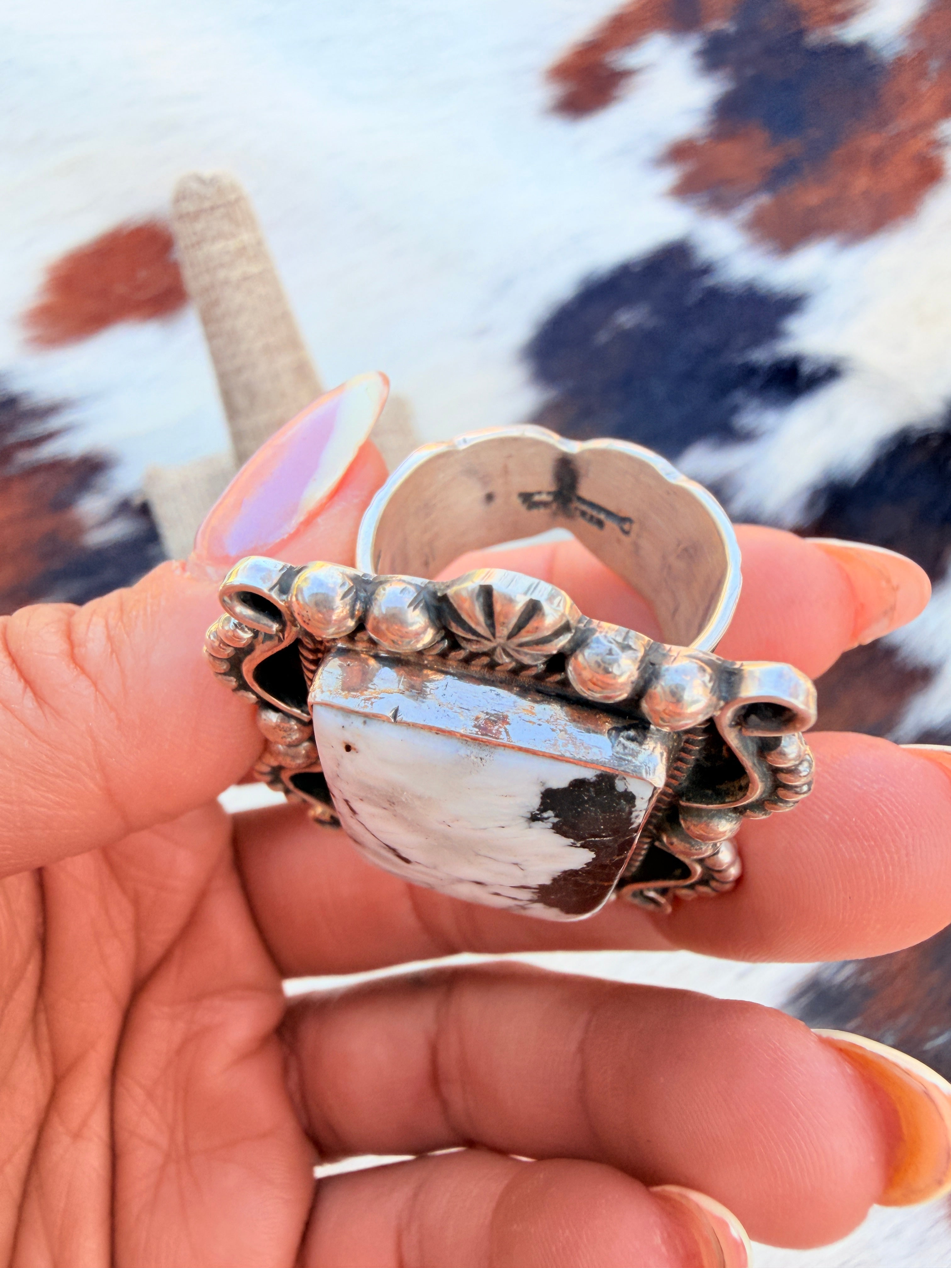 Handcrafted White Buffalo & Sterling Silver Ring Size 10