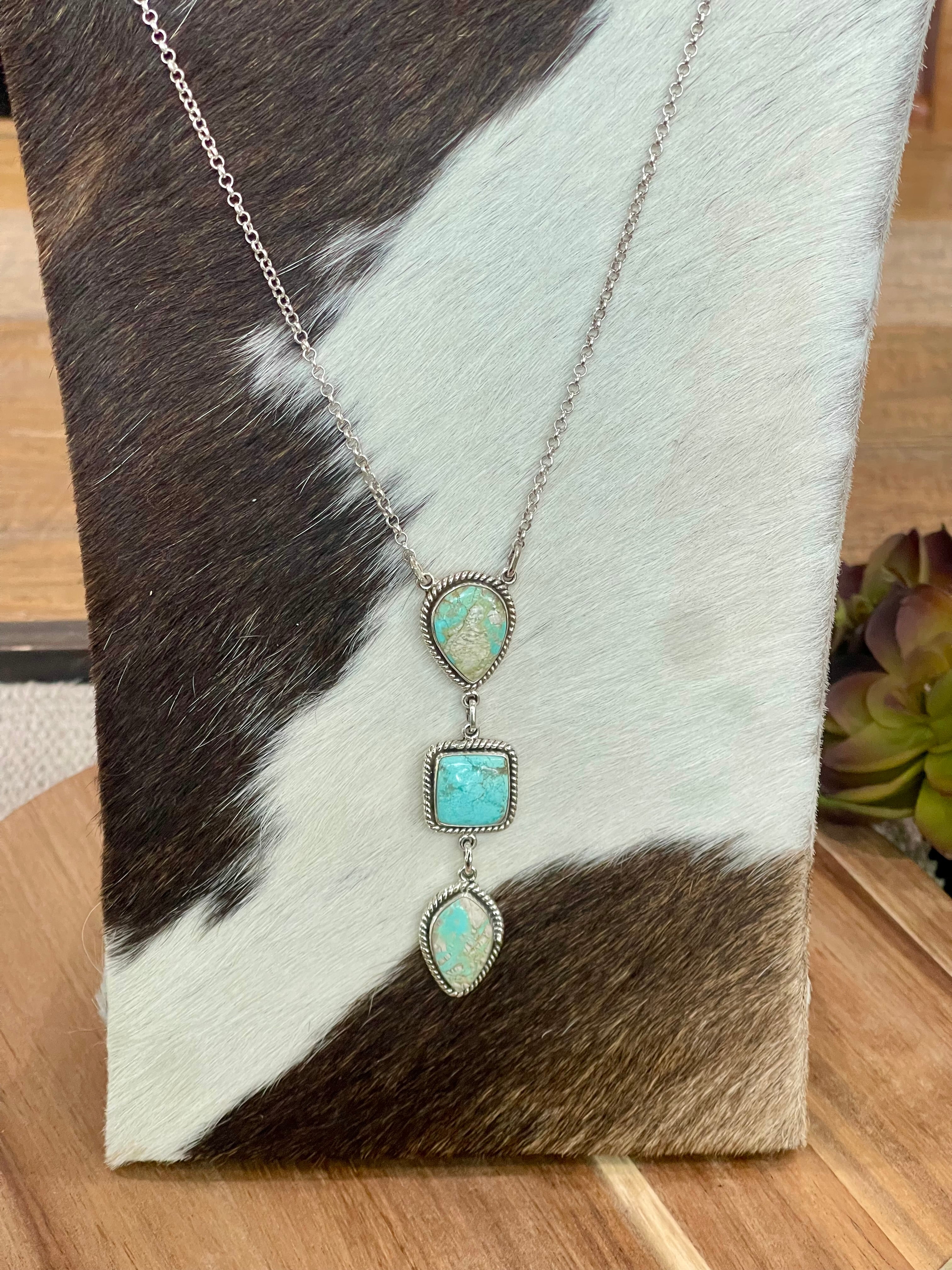 Handmade Sterling Silver & Carico Lake Turquoise Drop Necklace