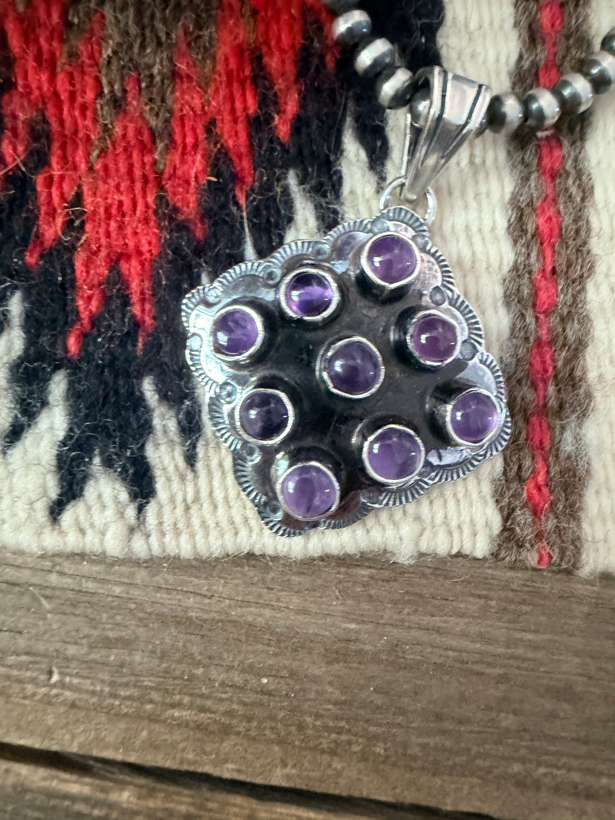 Handcrafted Sterling Silver and Amerhyst Cluster Bear Pendant by Tina Benally