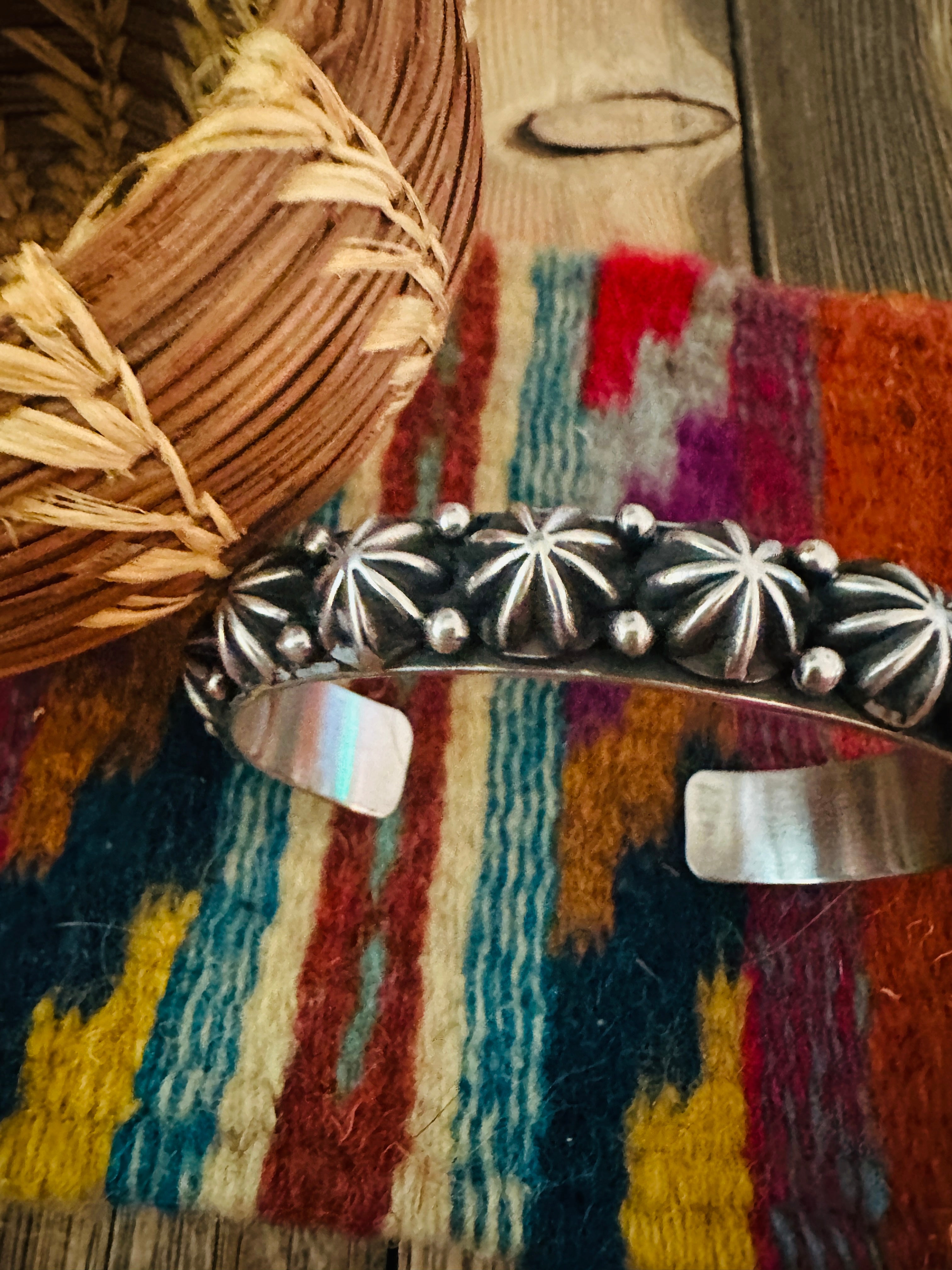 Handcrafted Sterling Silver Studded Cuff Bracelet