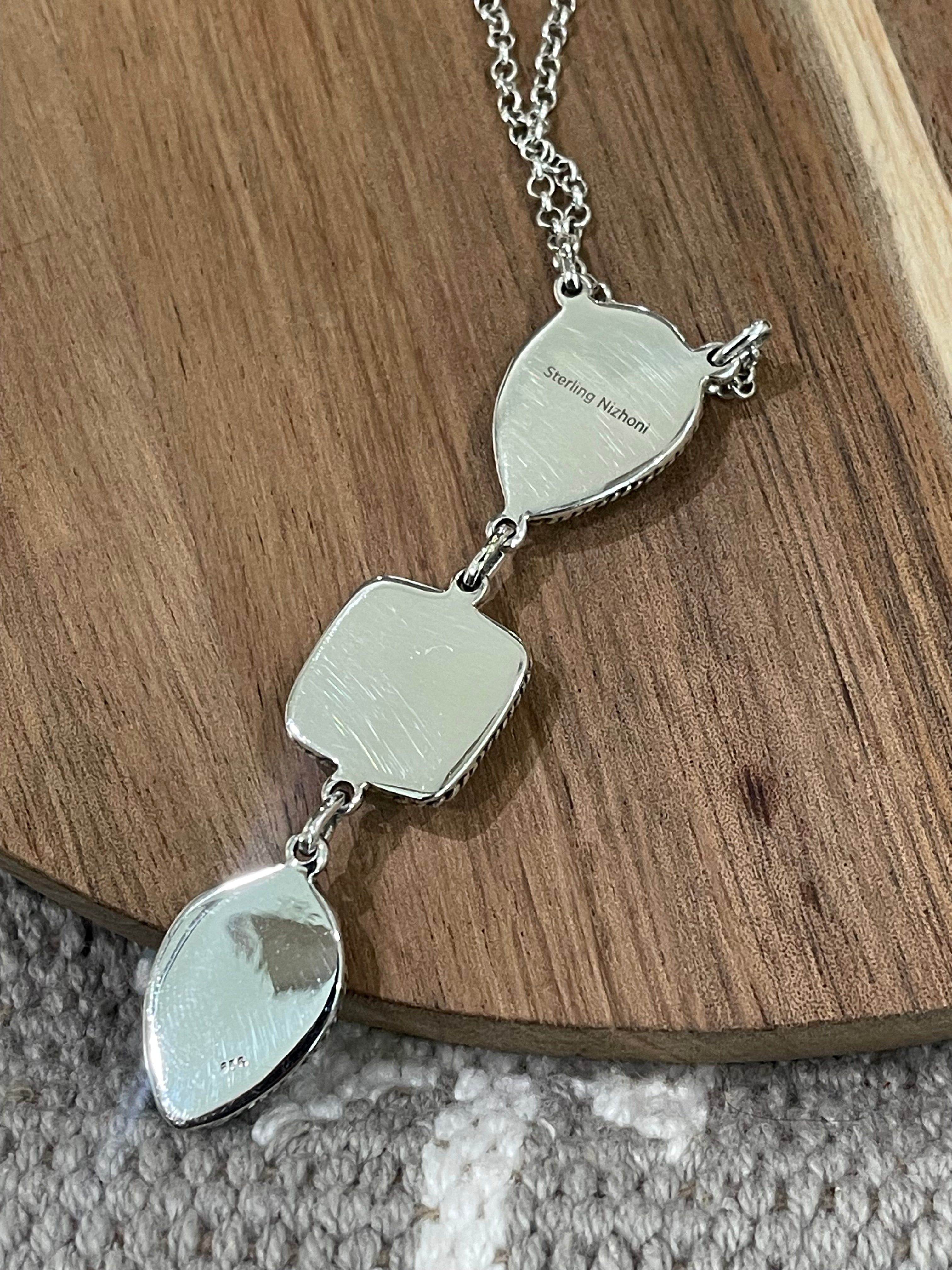 Handmade Sterling Silver & Carico Lake Turquoise Drop Necklace