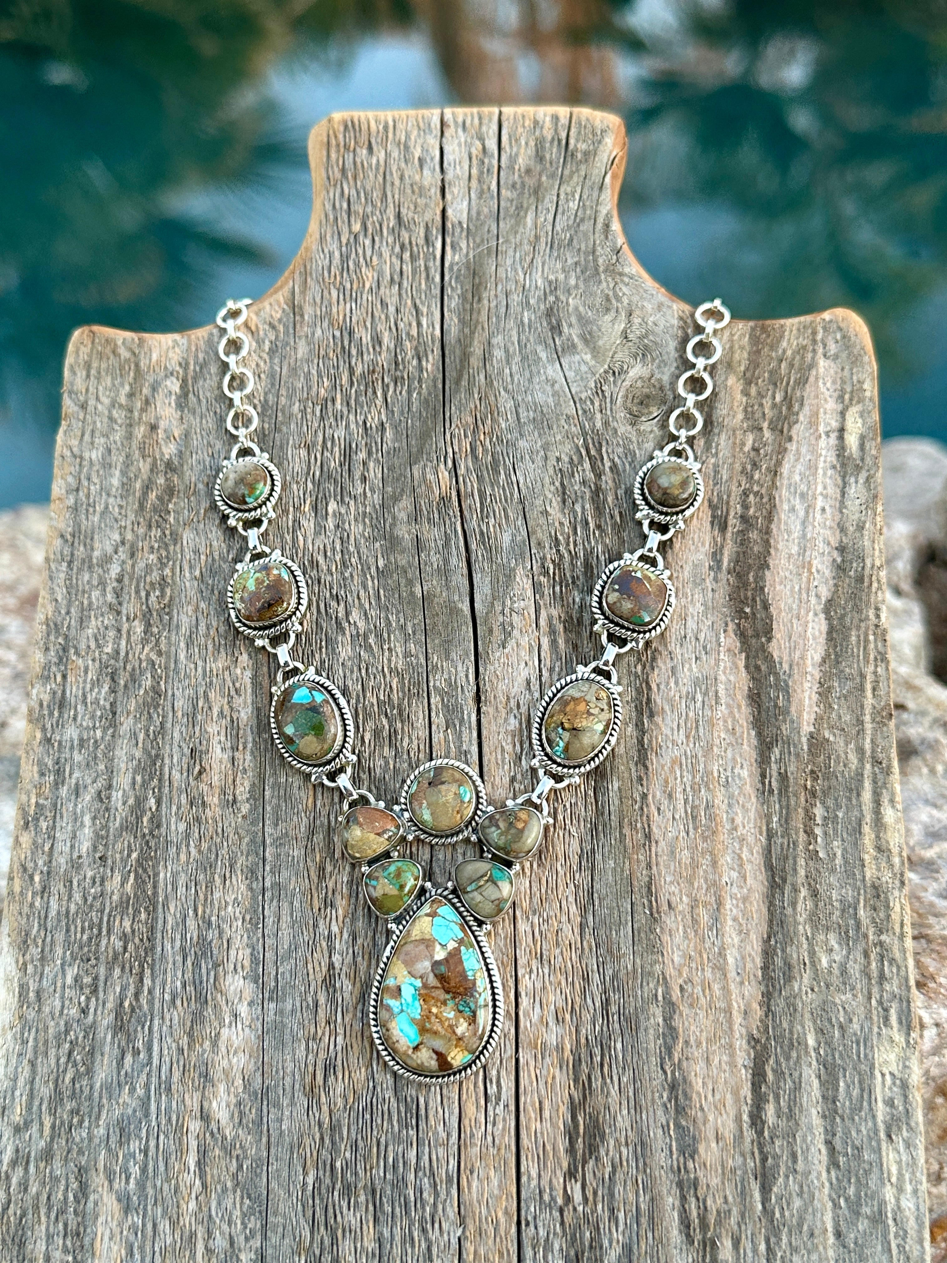 Handmade Royston Ribbon Turquoise & Sterling Silver Lariat Necklace