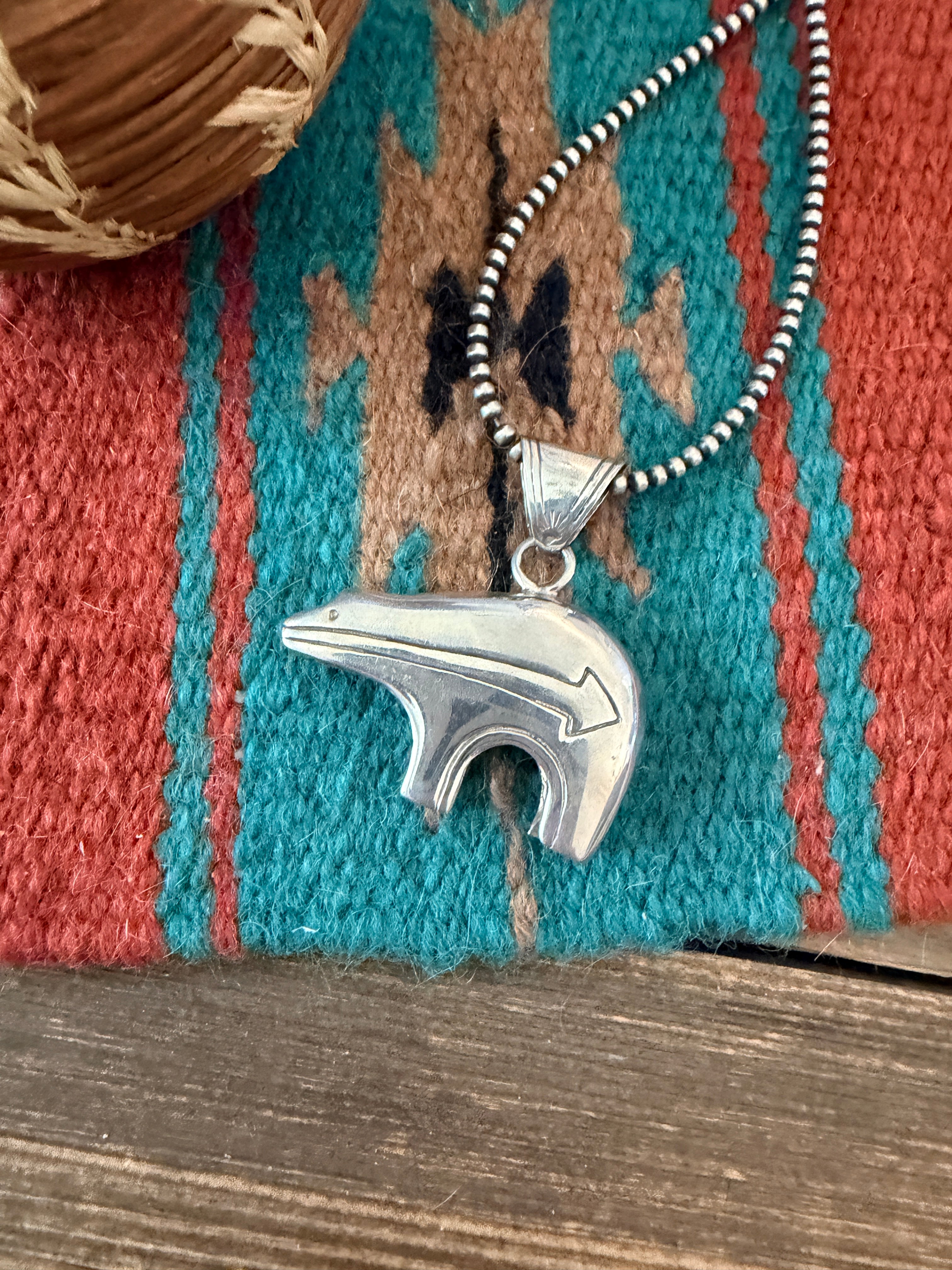 Old Pawn Handcrafted Sterling Silver Fetish Bear Pendant