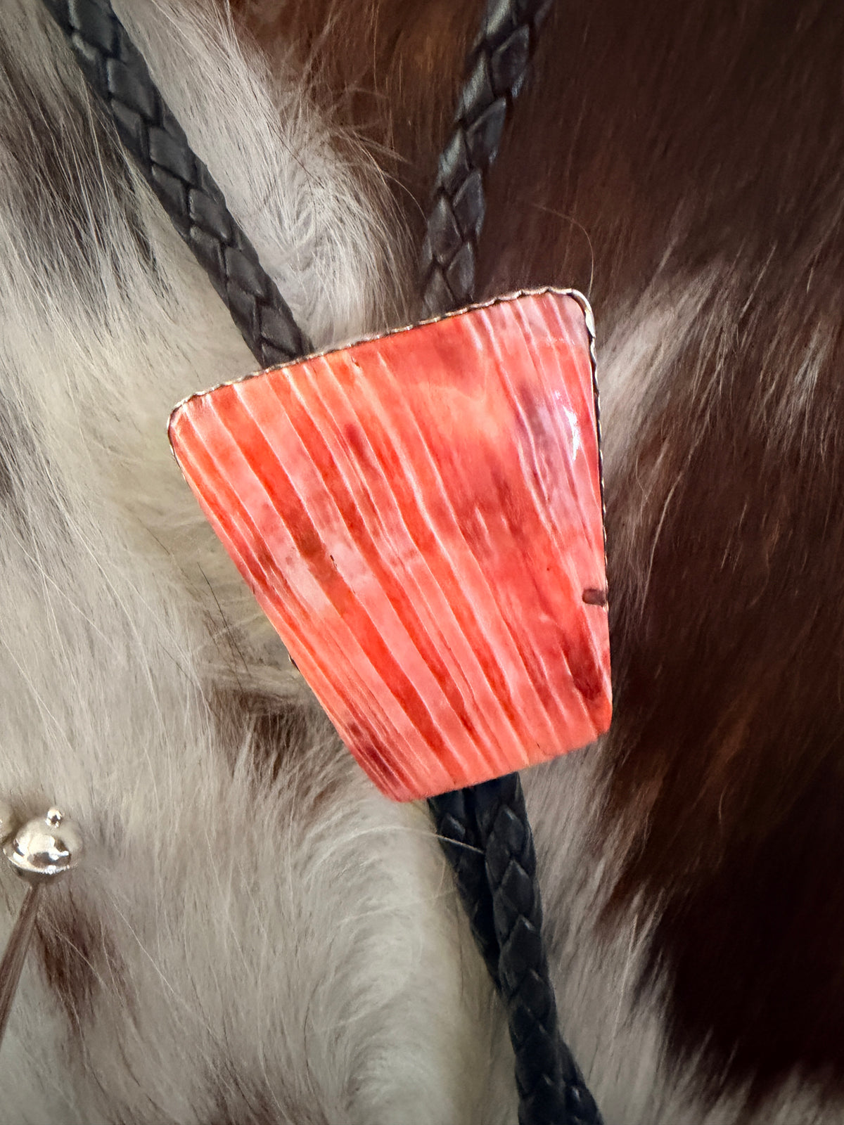 Handcrafted Sterling Silver & Orange Spiny Oyster Bolo Tie