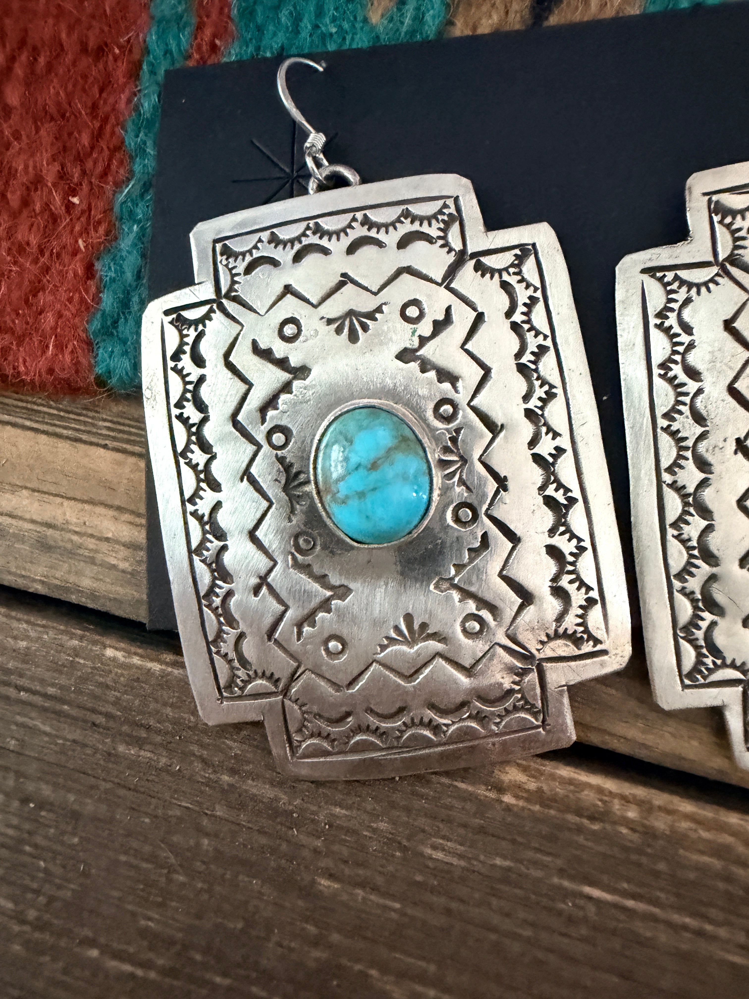 Handcrafted Sterling Silver & Turquoise Concho Cross Dangle Earrings