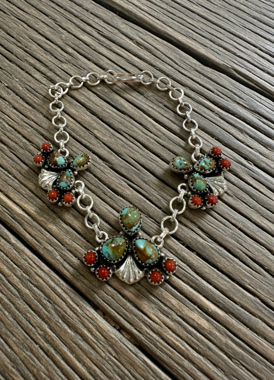 “The Prickly Bracelet” Handmade Sterling Silver, Turquoise & Coral Cactus Bracelet