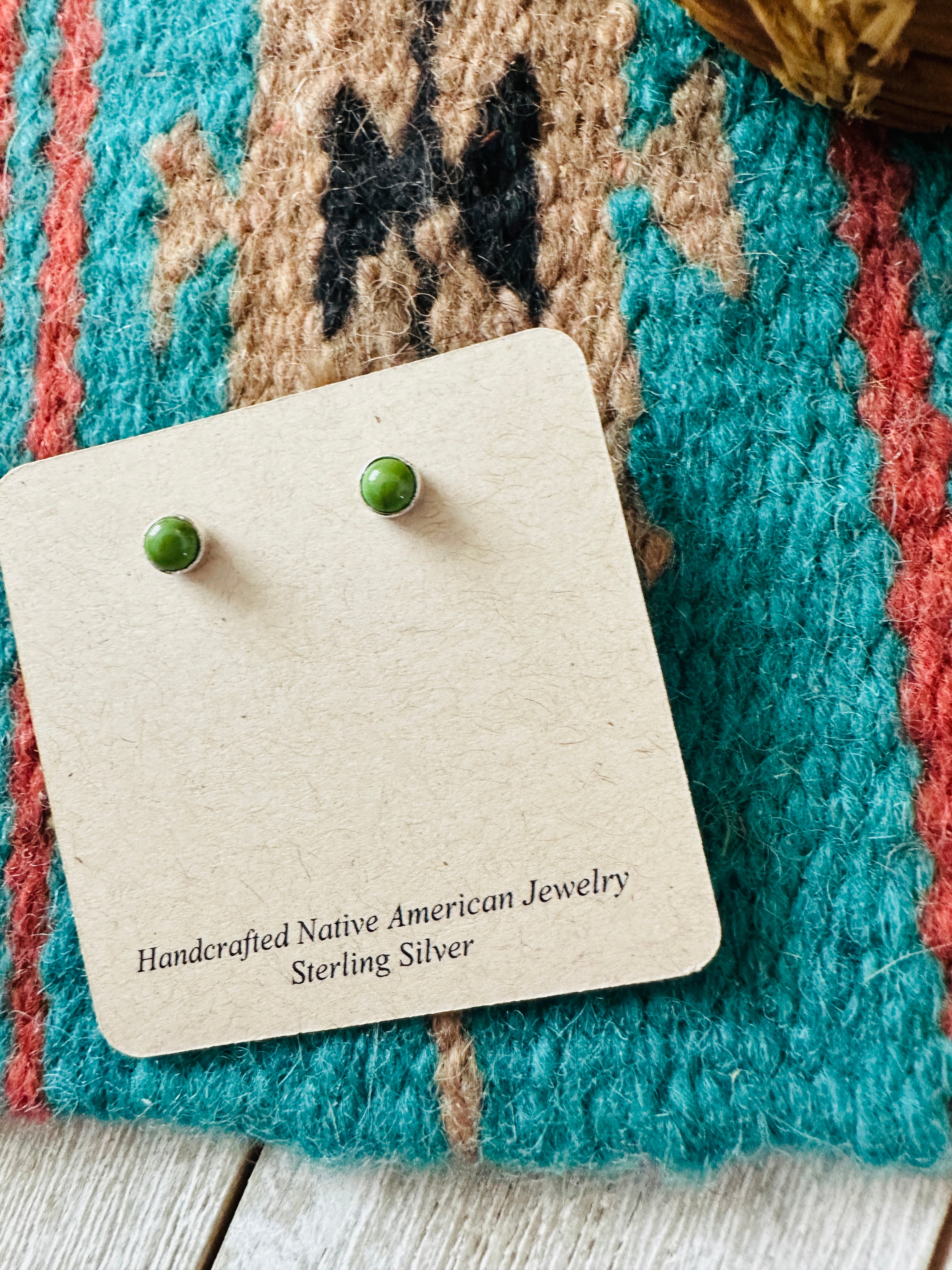 Handcrafted Sonoran Gold Turquoise & Sterling Silver Stud Earrings by Gilbert Weebothee