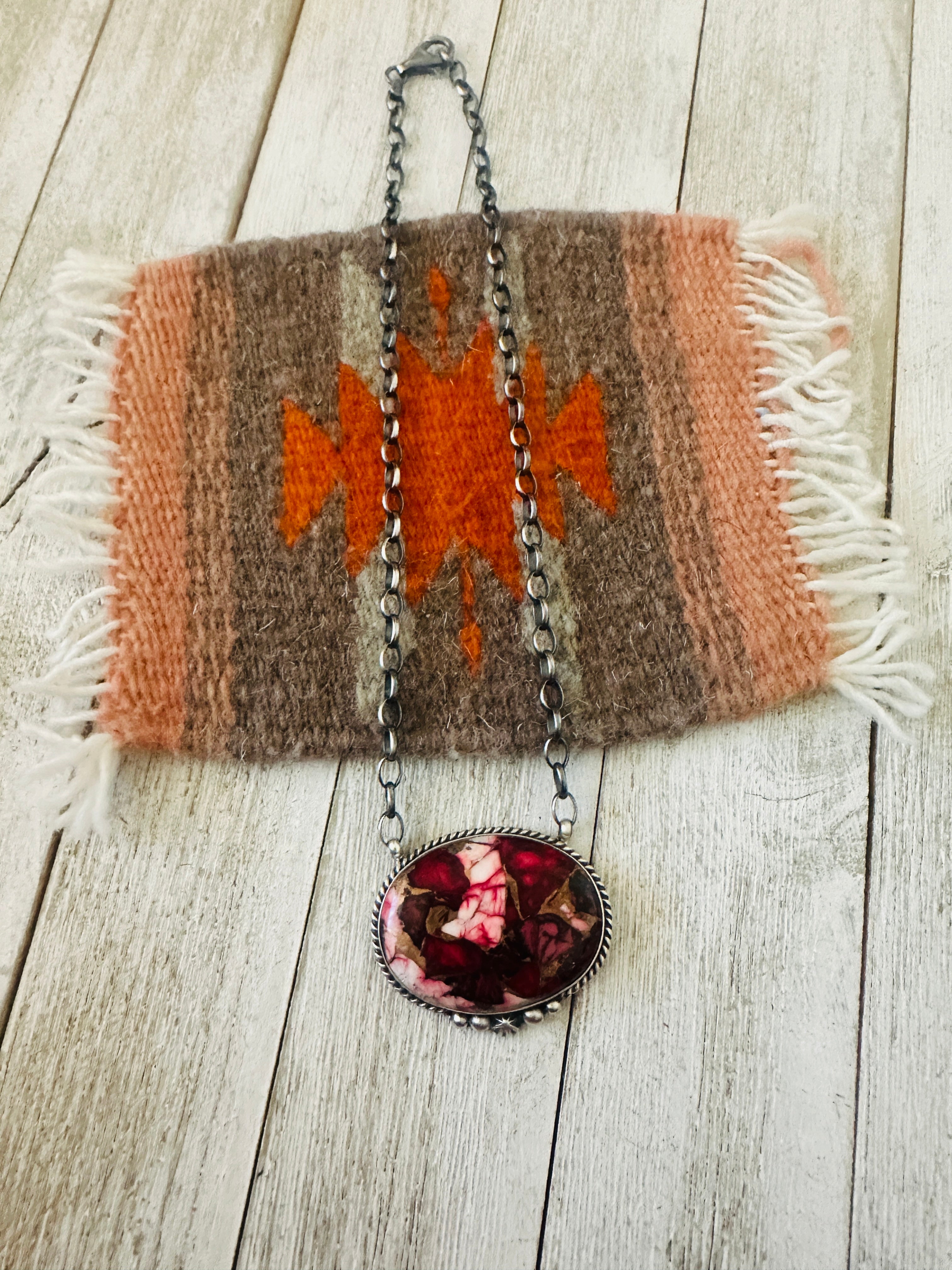 Handcrafted Rose Dahlia & Sterling Silver Bar Necklace