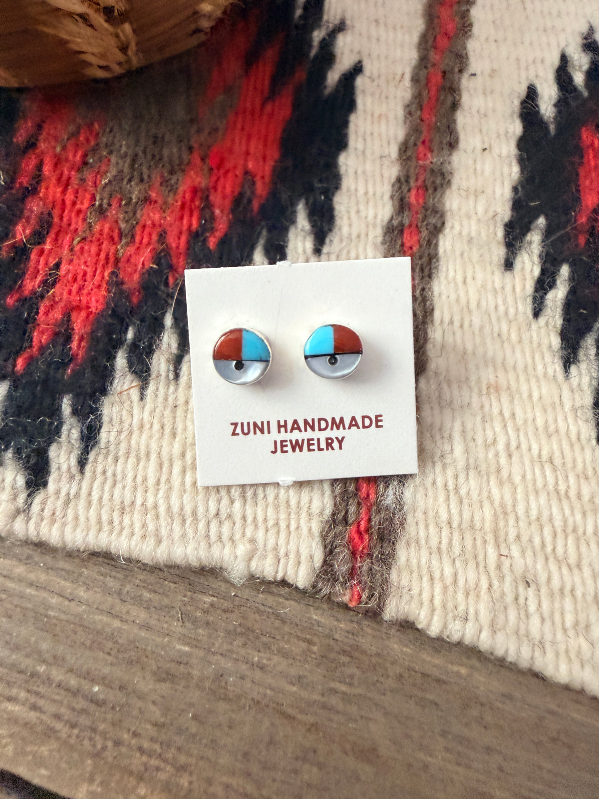 Handcrafted Multi Stone & Sterling Silver Inlay Sun Face Stud Earrings