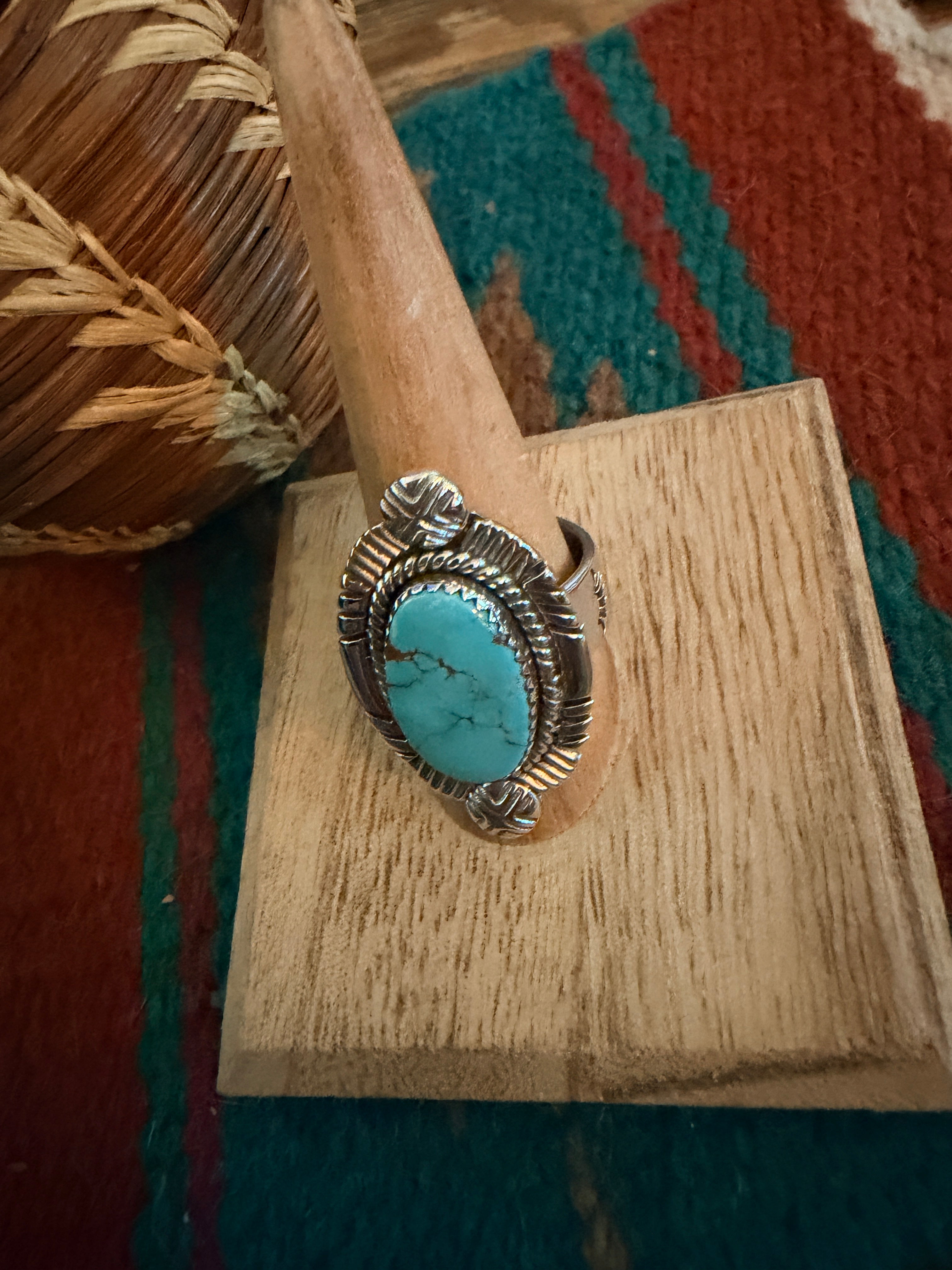 Handmade Sterling Silver Number 8 Turquoise Adjustable Ring Signed Nizhoni