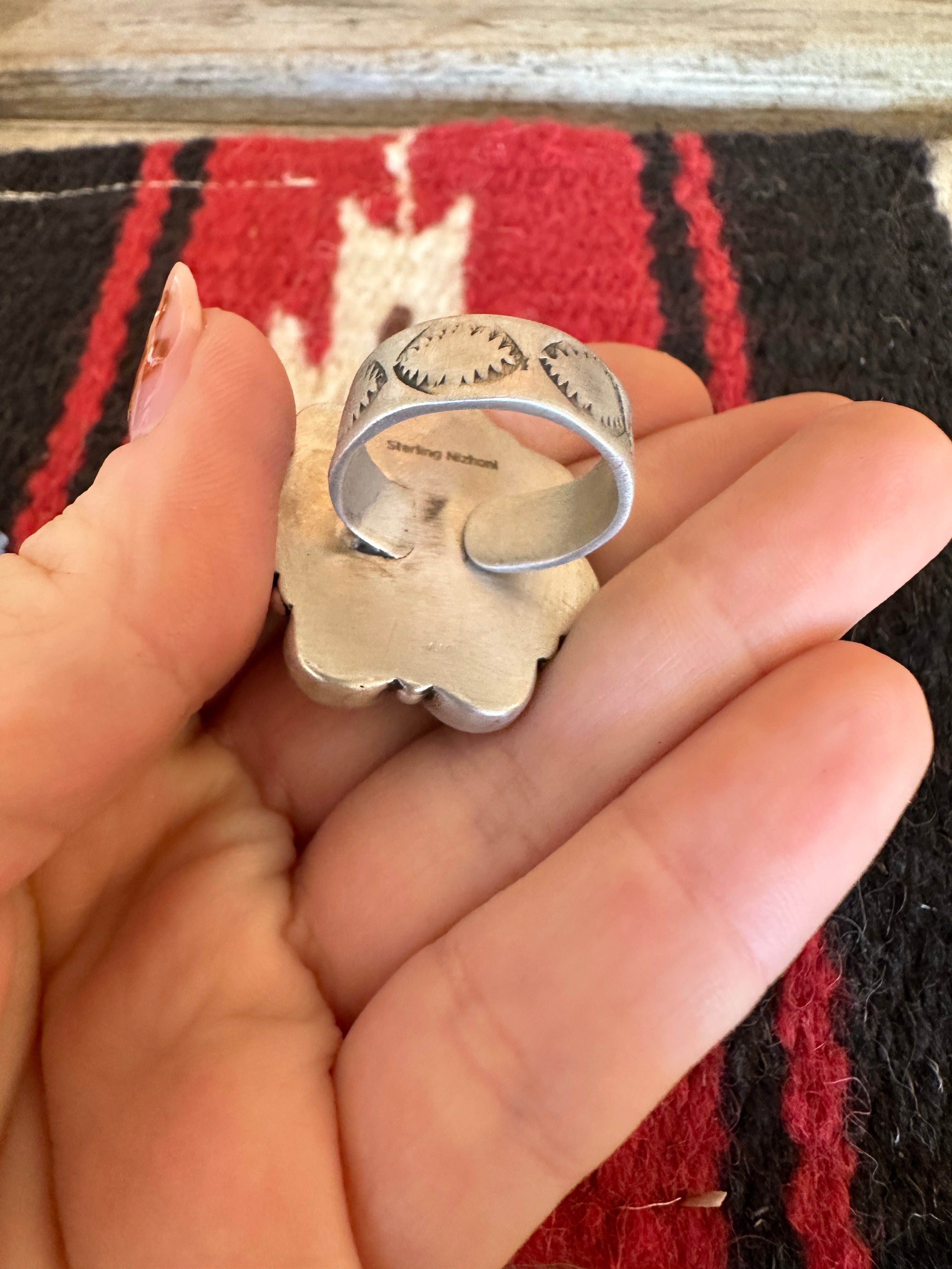 Beautiful Handmade Turquoise And Sterling Silver Adjustable Flower Ring