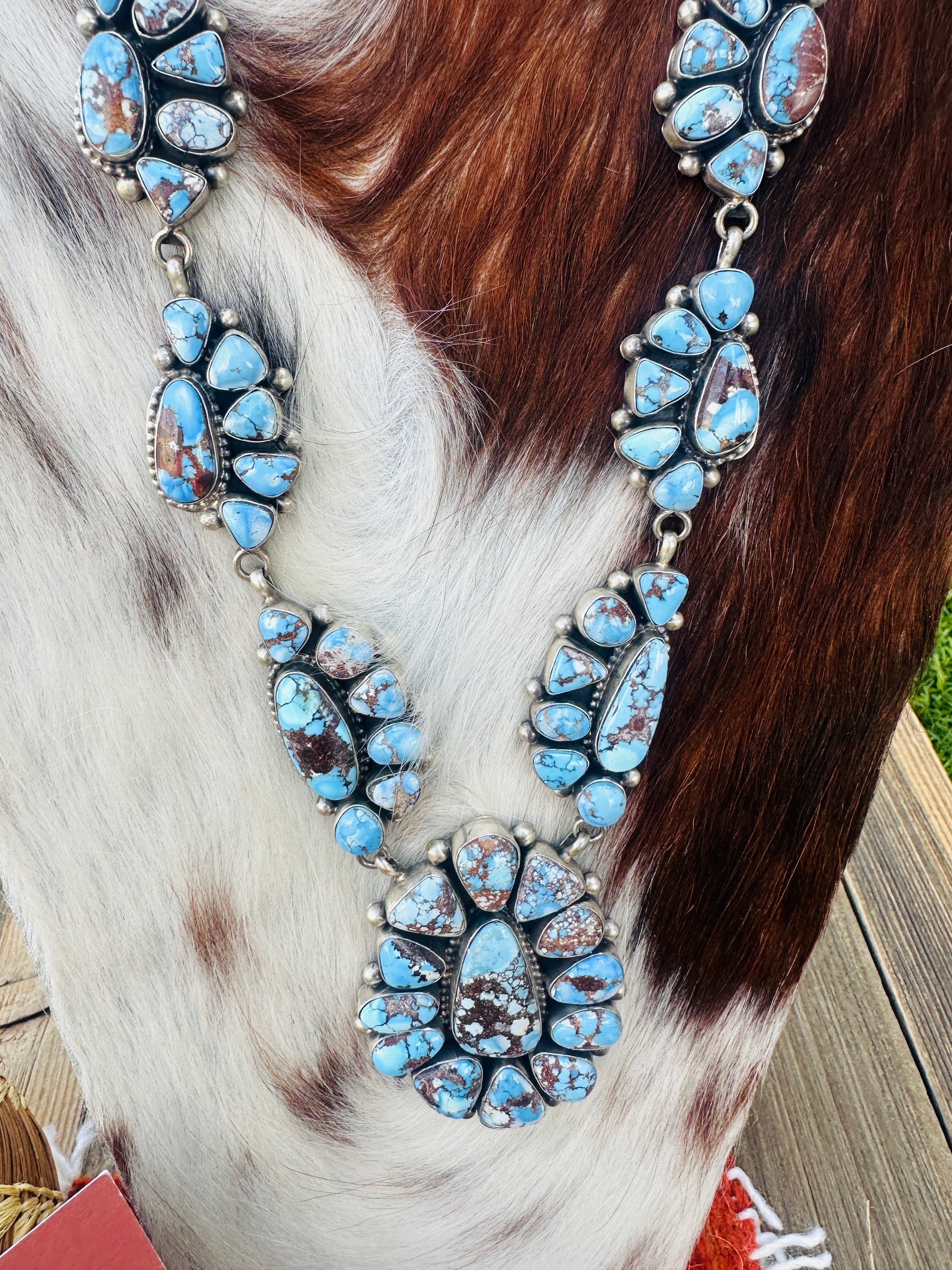 Handcrafted Golden Hills Turquoise & Sterling Silver Necklace and Earring Set