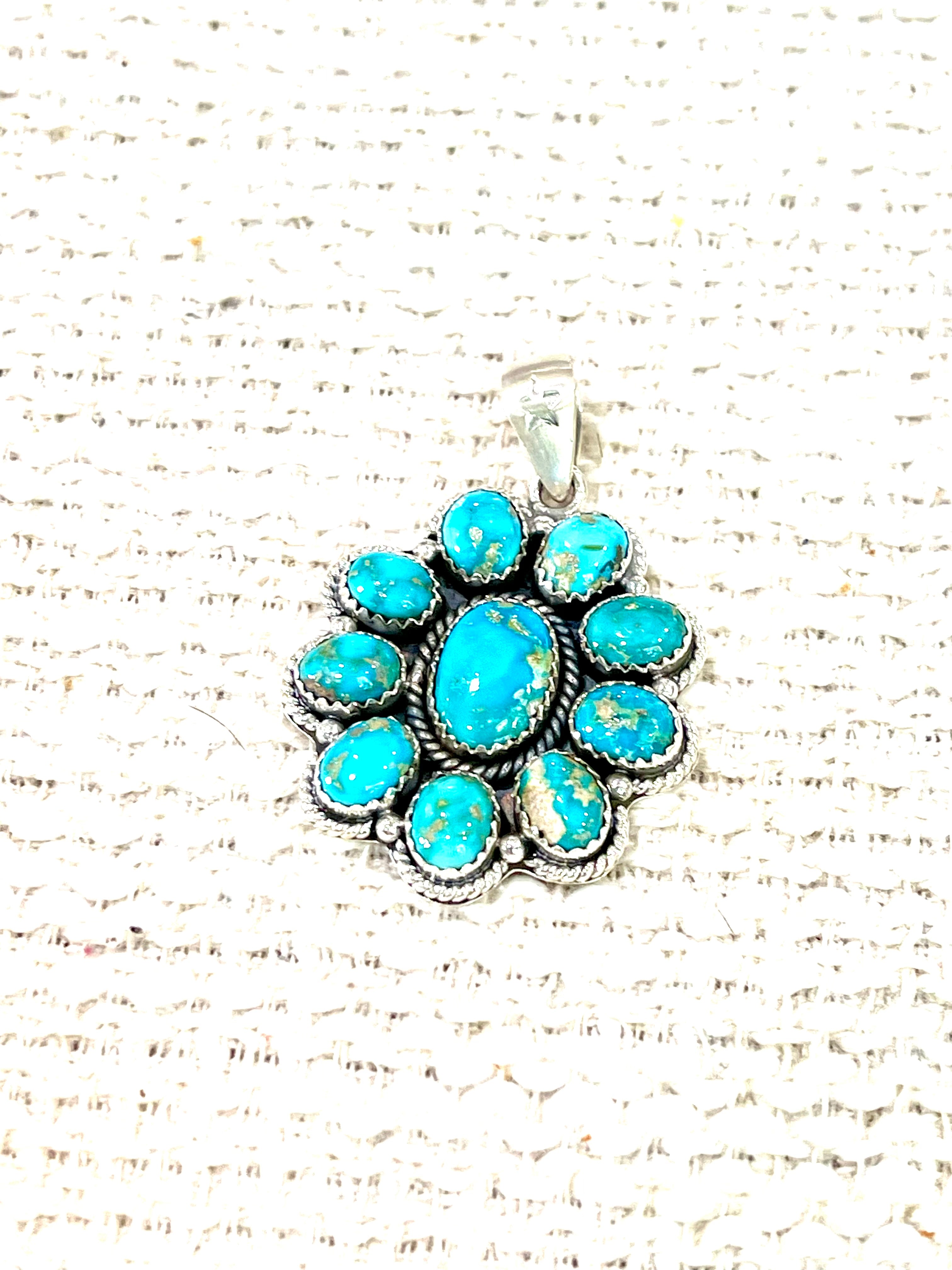 Beautiful Handmade Sterling Silver & South Hill Sonoran Turquoise Cluster Pendant