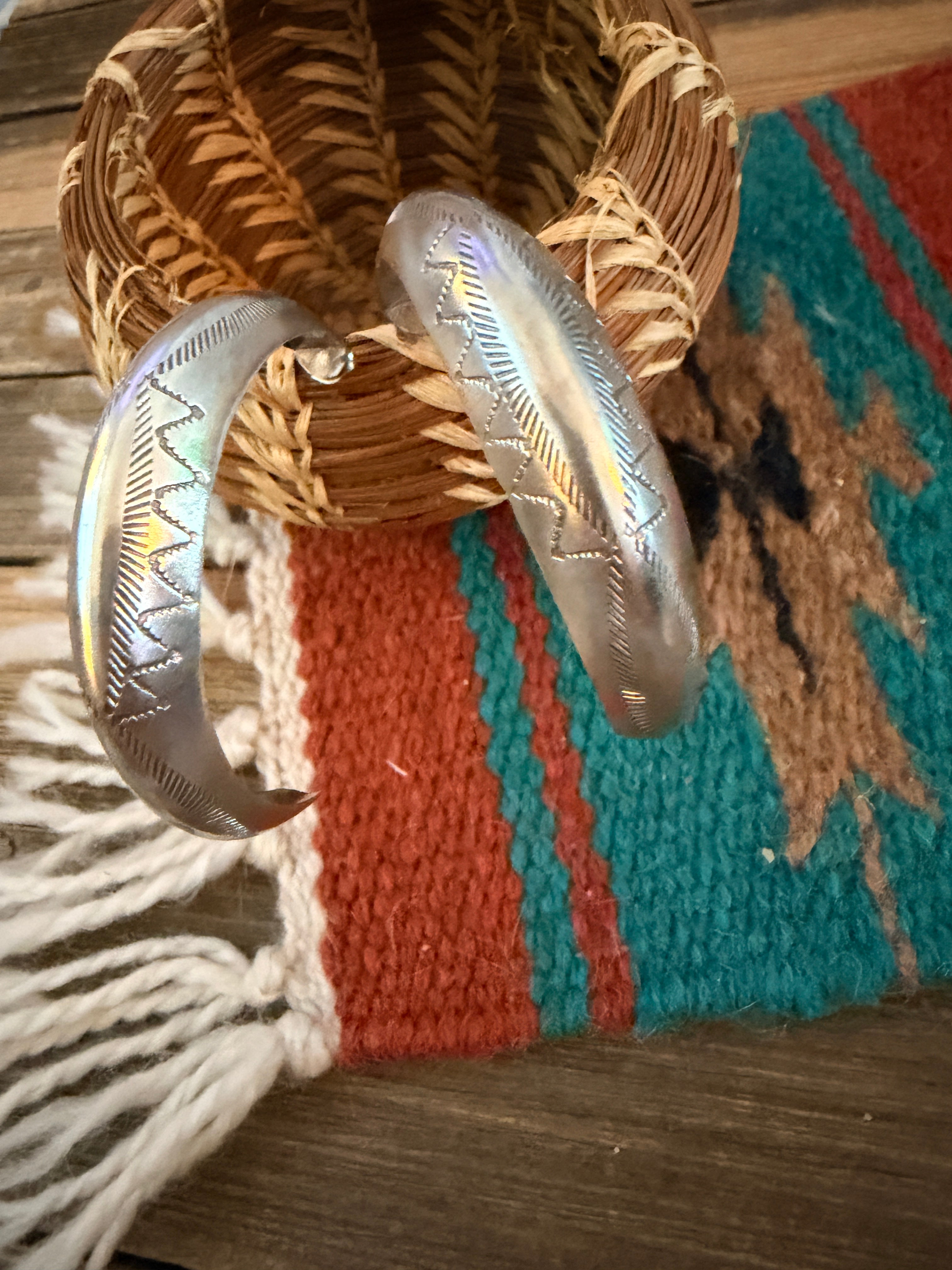 Old Pawn Handcrafted Sterling Silver Half Hoop Earrings