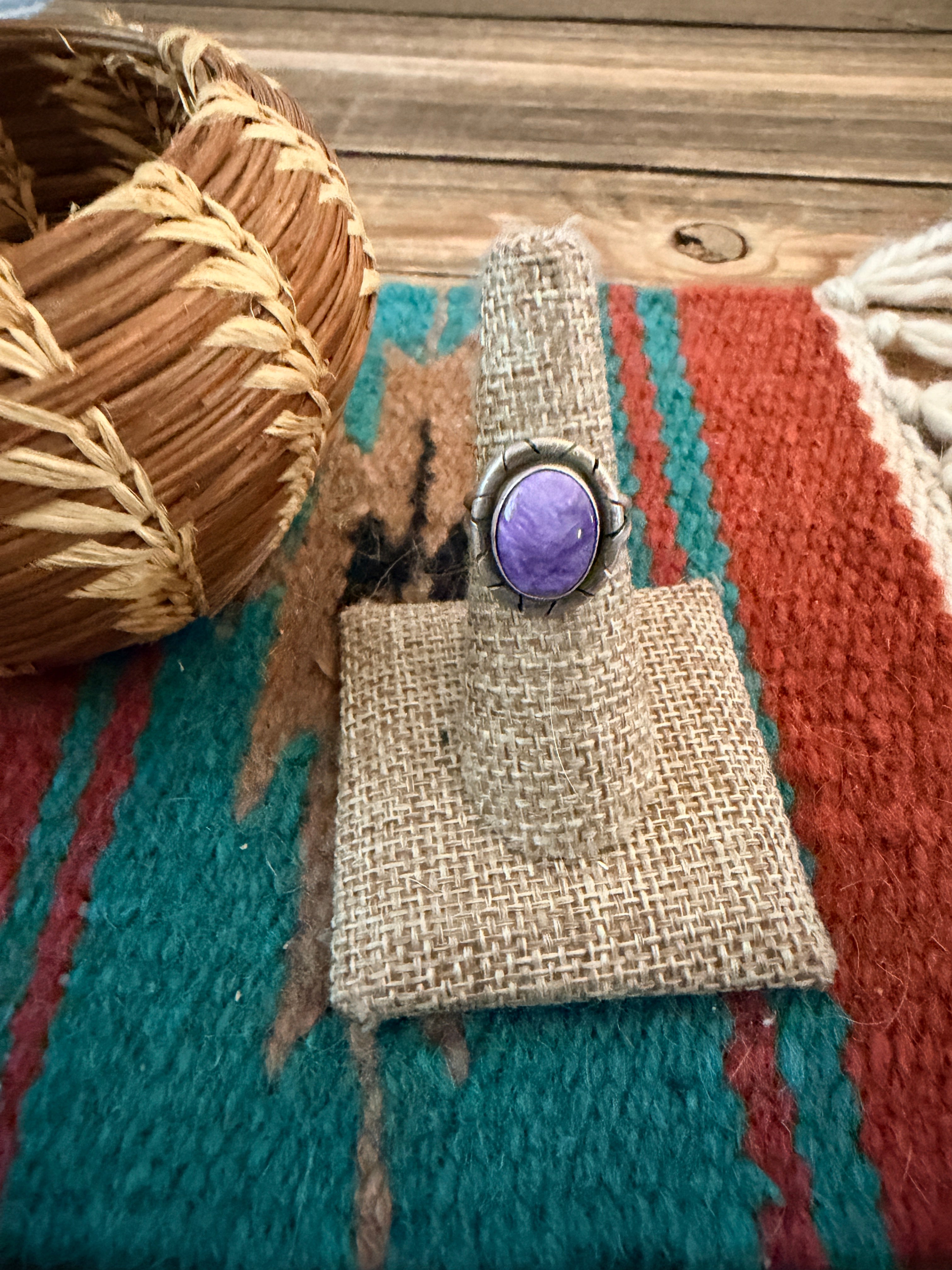 Handcrafted Charoite & Sterling Silver Ring Size 7