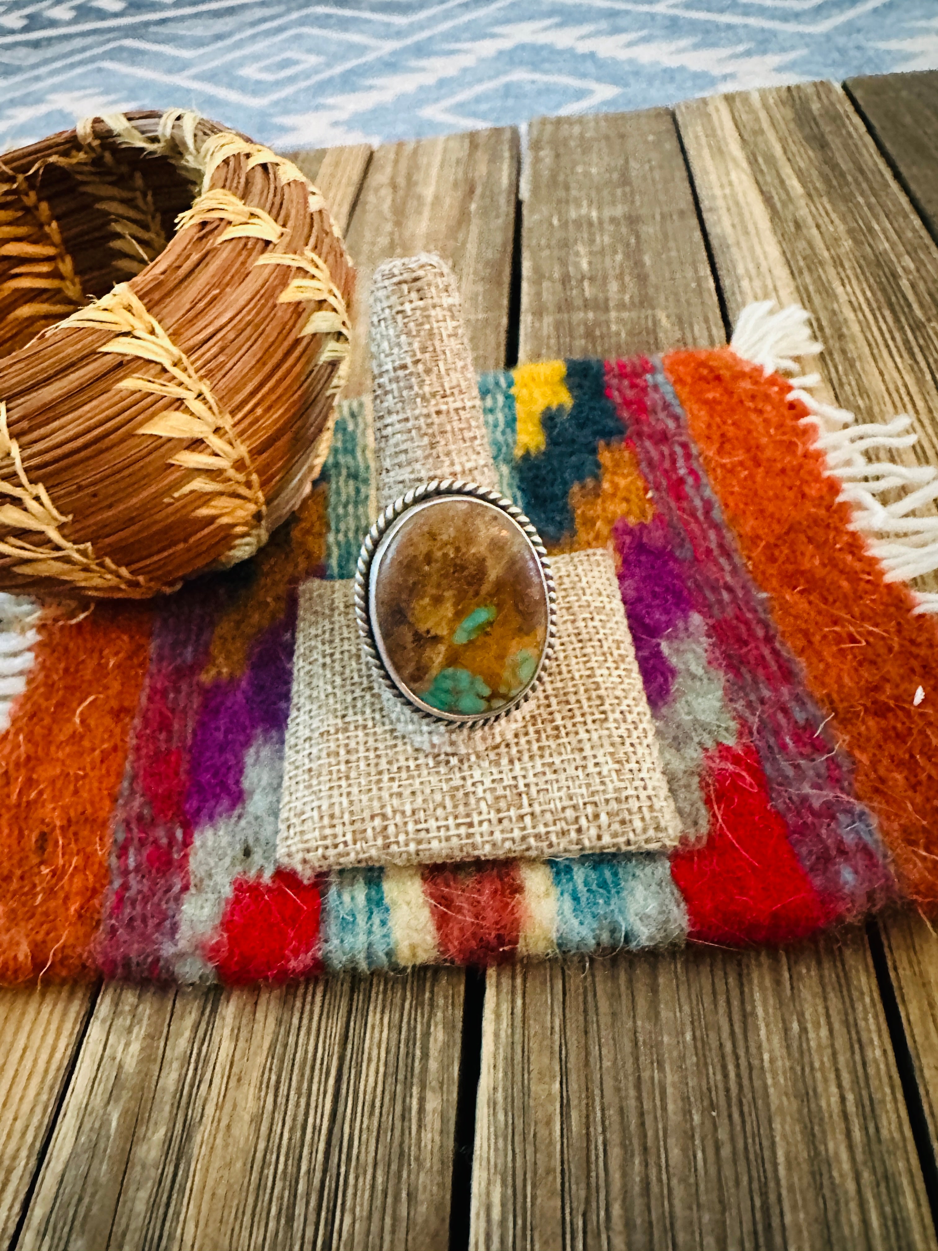 Handcrafted Turquoise & Sterling Silver Ring by Patrick Yazzie Size 11