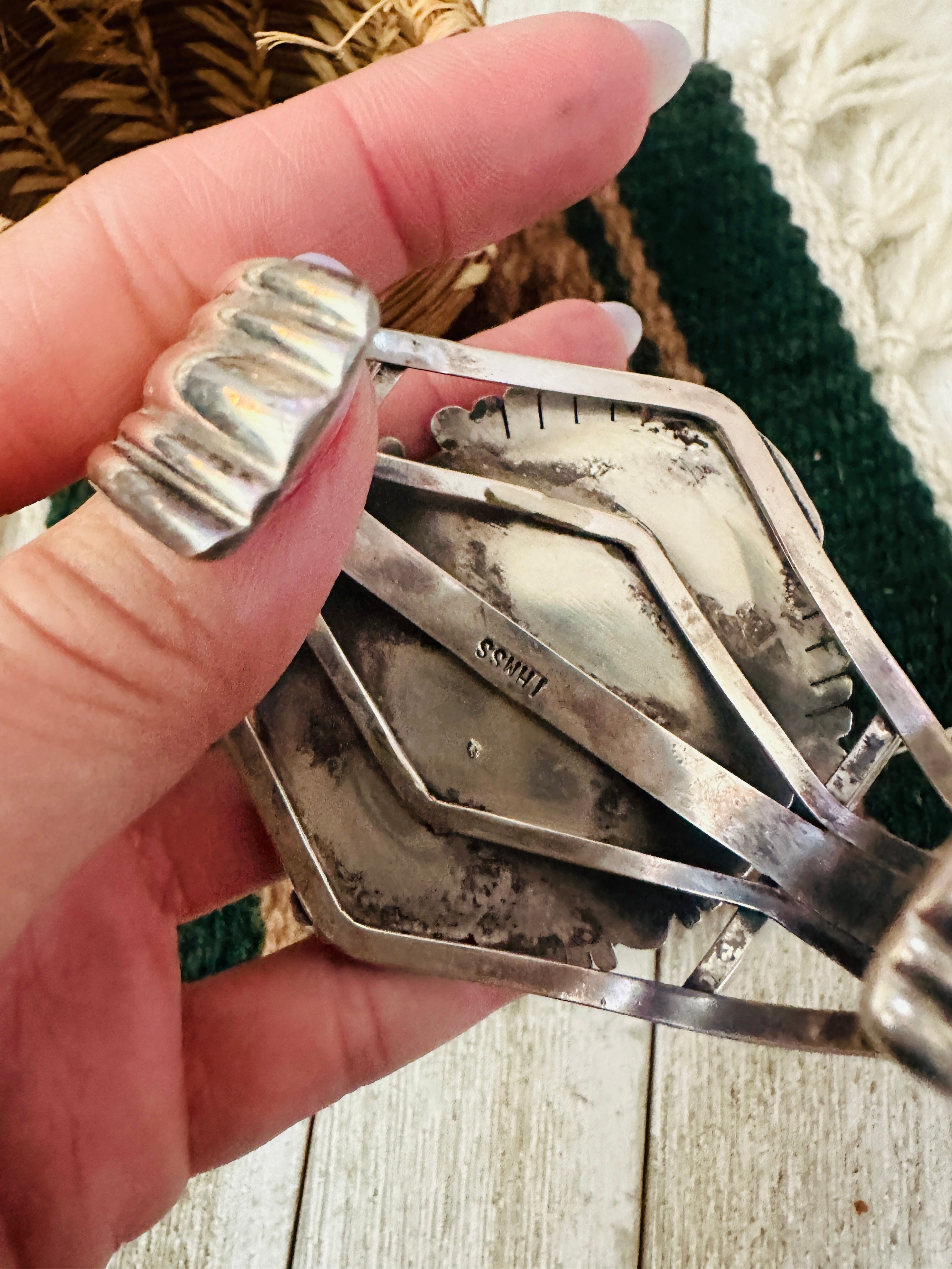 Handcrafted Old Pawn Tibetan Turquoise & Sterling Silver Cuff Bracelet