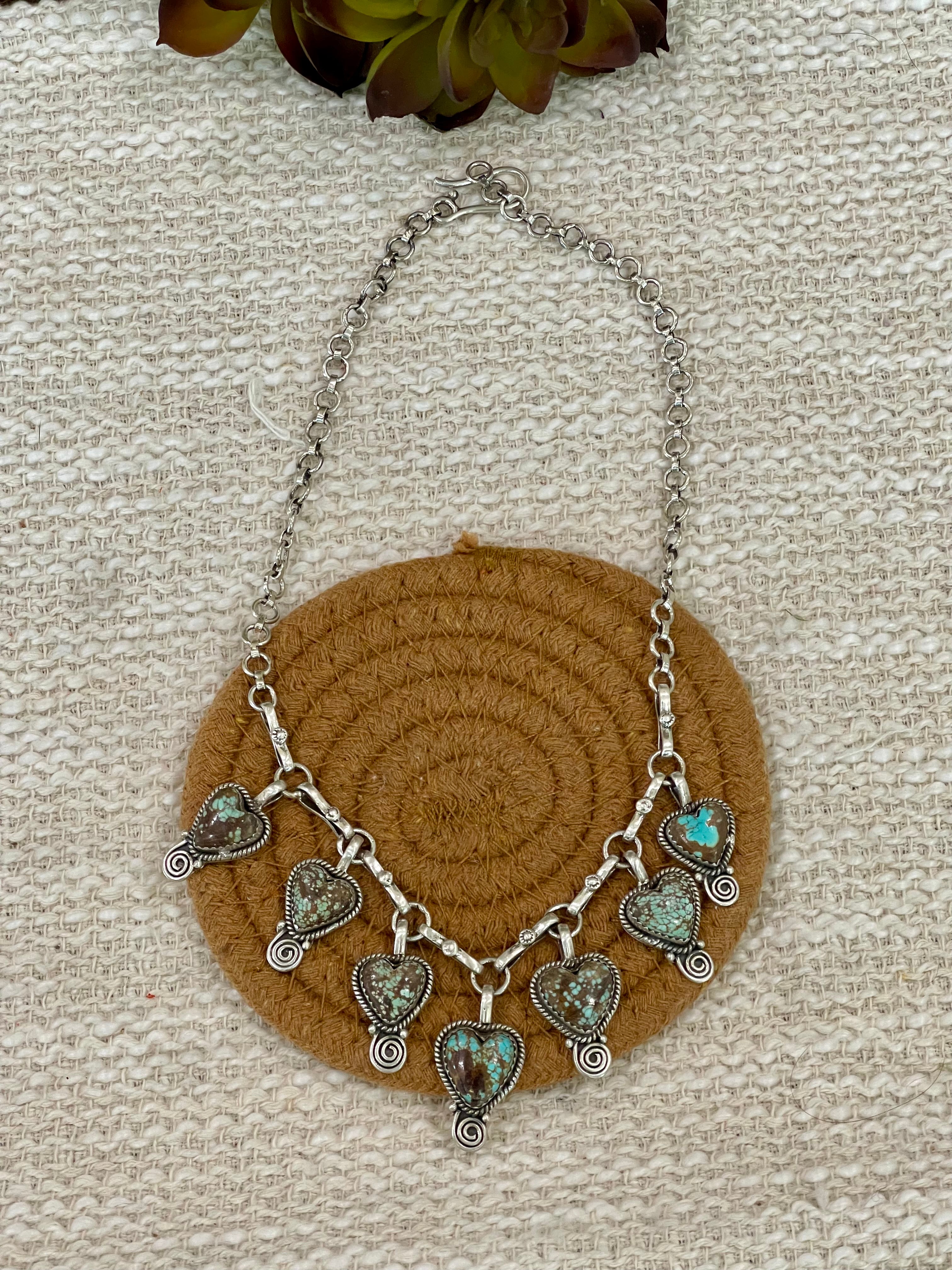 Handmade Sterling Silver Number 8 Turquoise Necklace with Signed Nizhoni