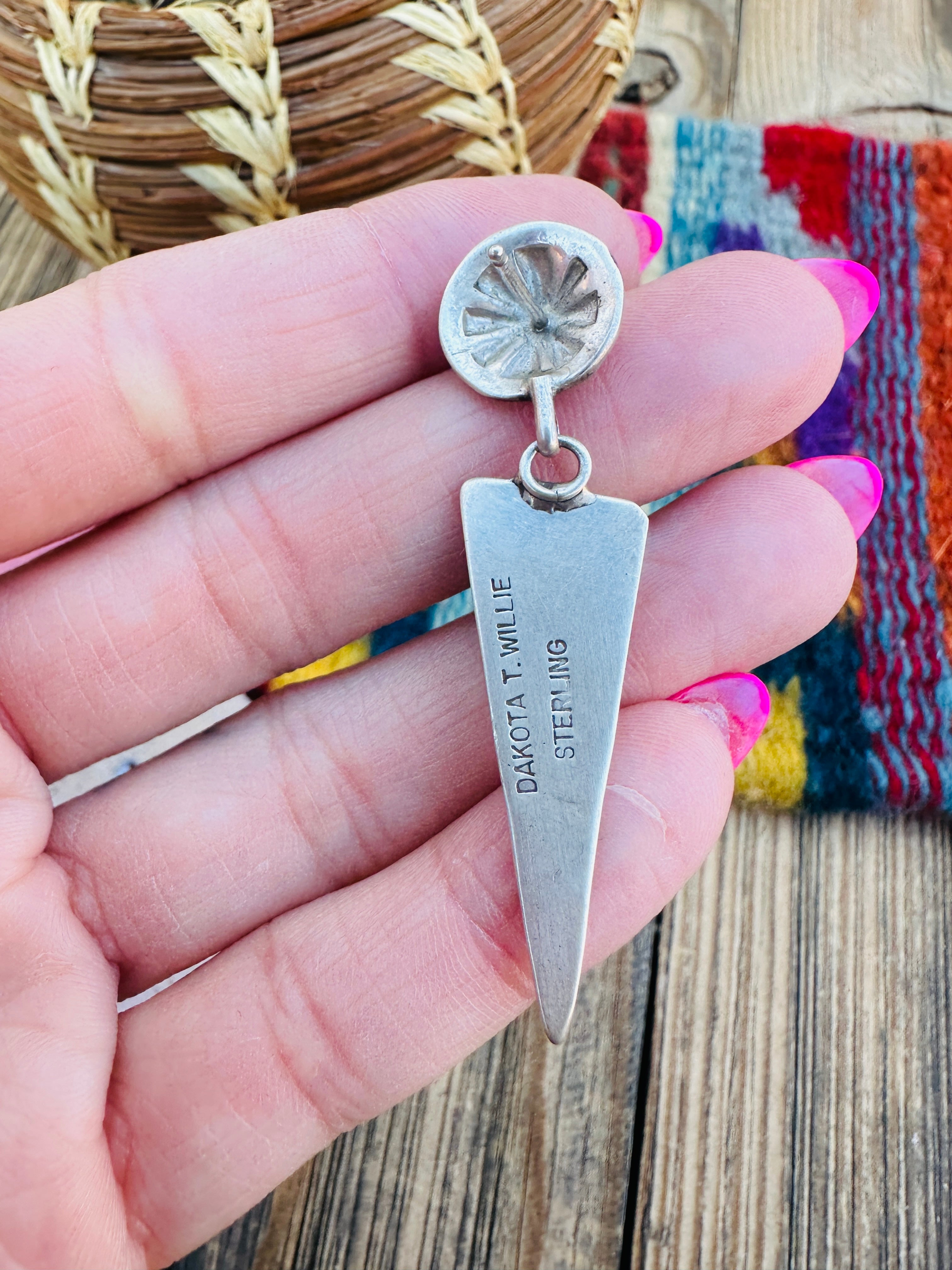 Handcrafted White Buffalo & Sterling Silver Dangle Earrings by Dakota Willie