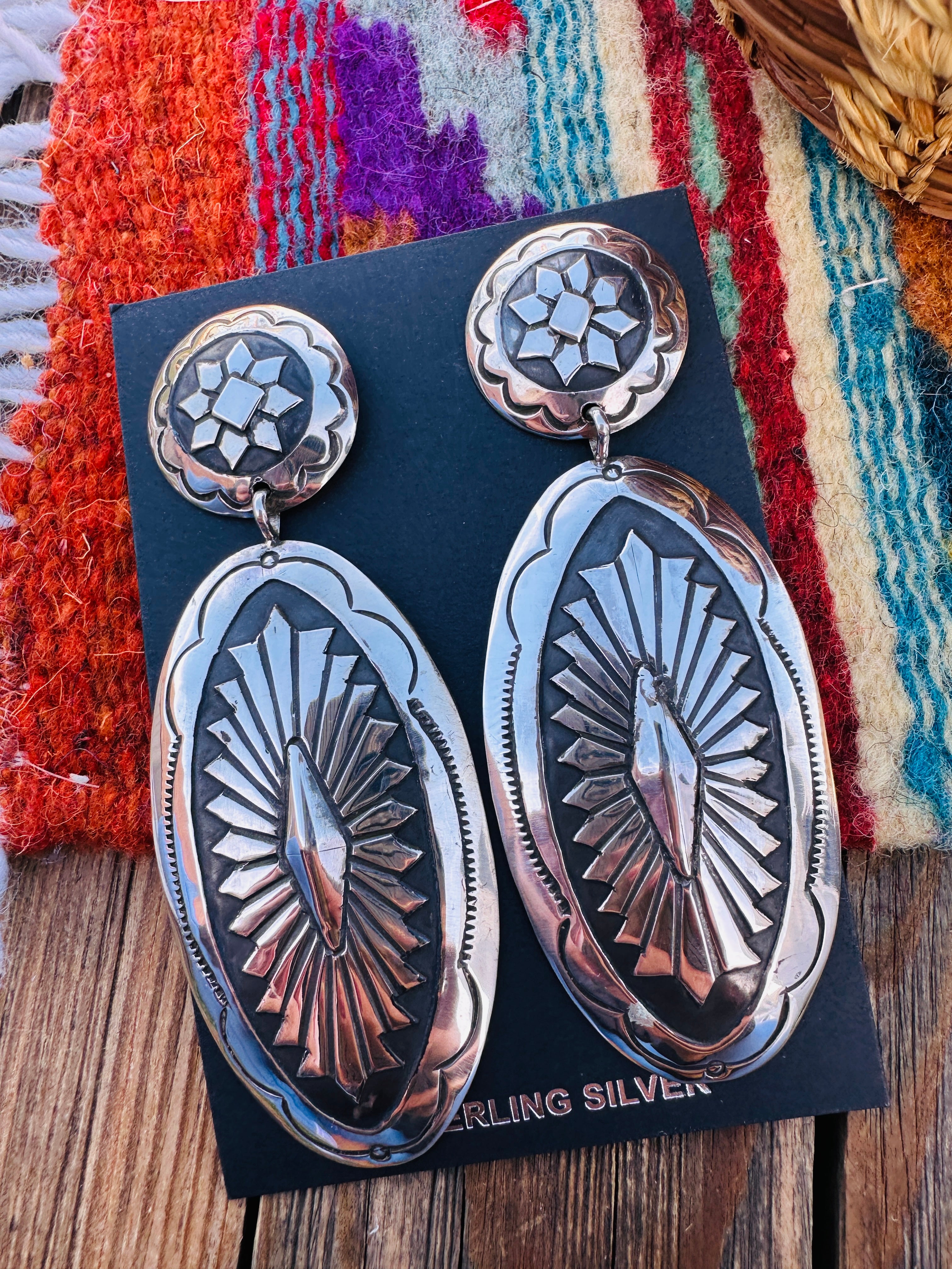 Handcrafted Sterling Silver Concho Dangle Earrings by Mary Tom