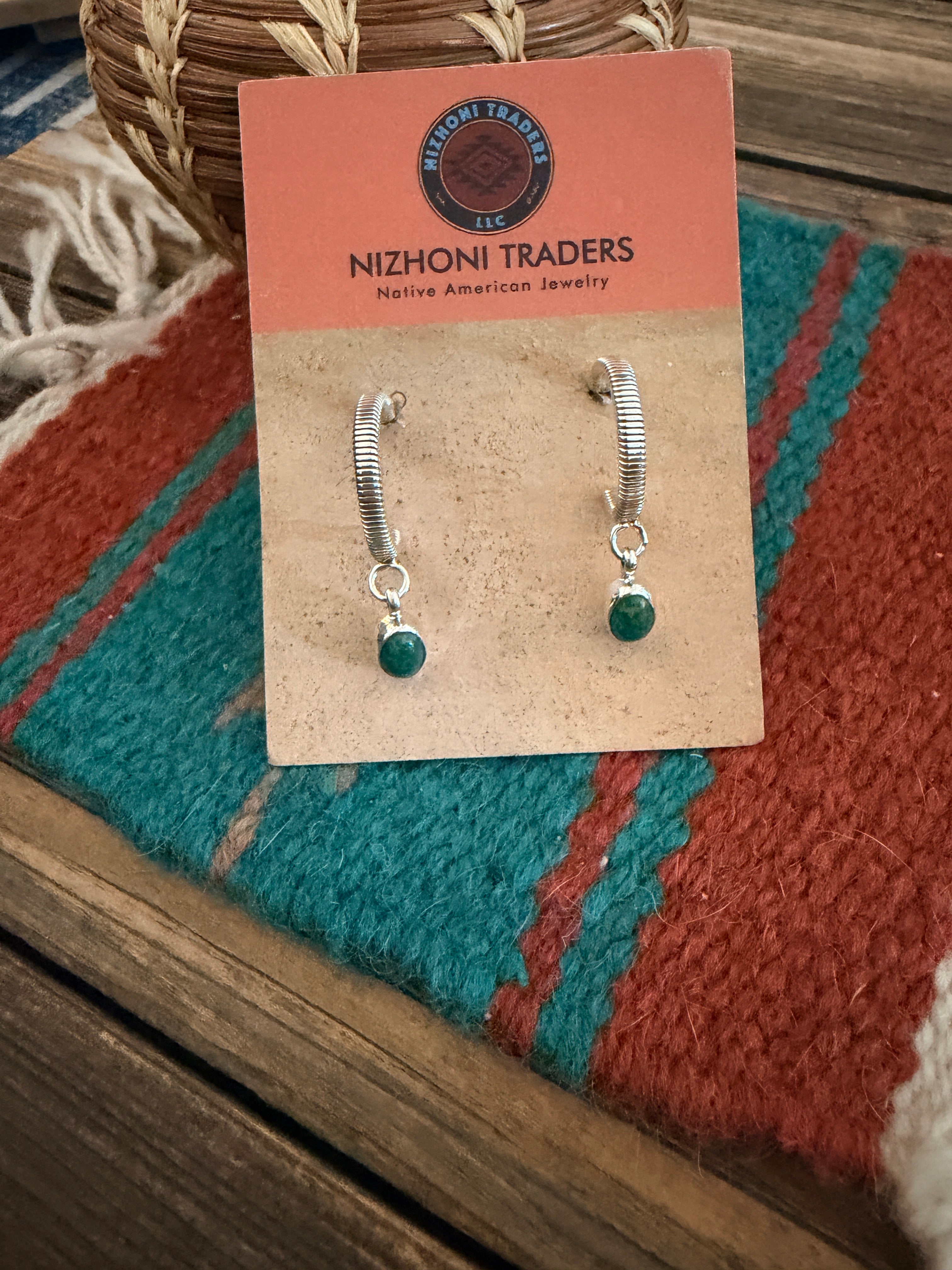 Handcrafted Turquoise & Sterling Silver Hoop Earrings