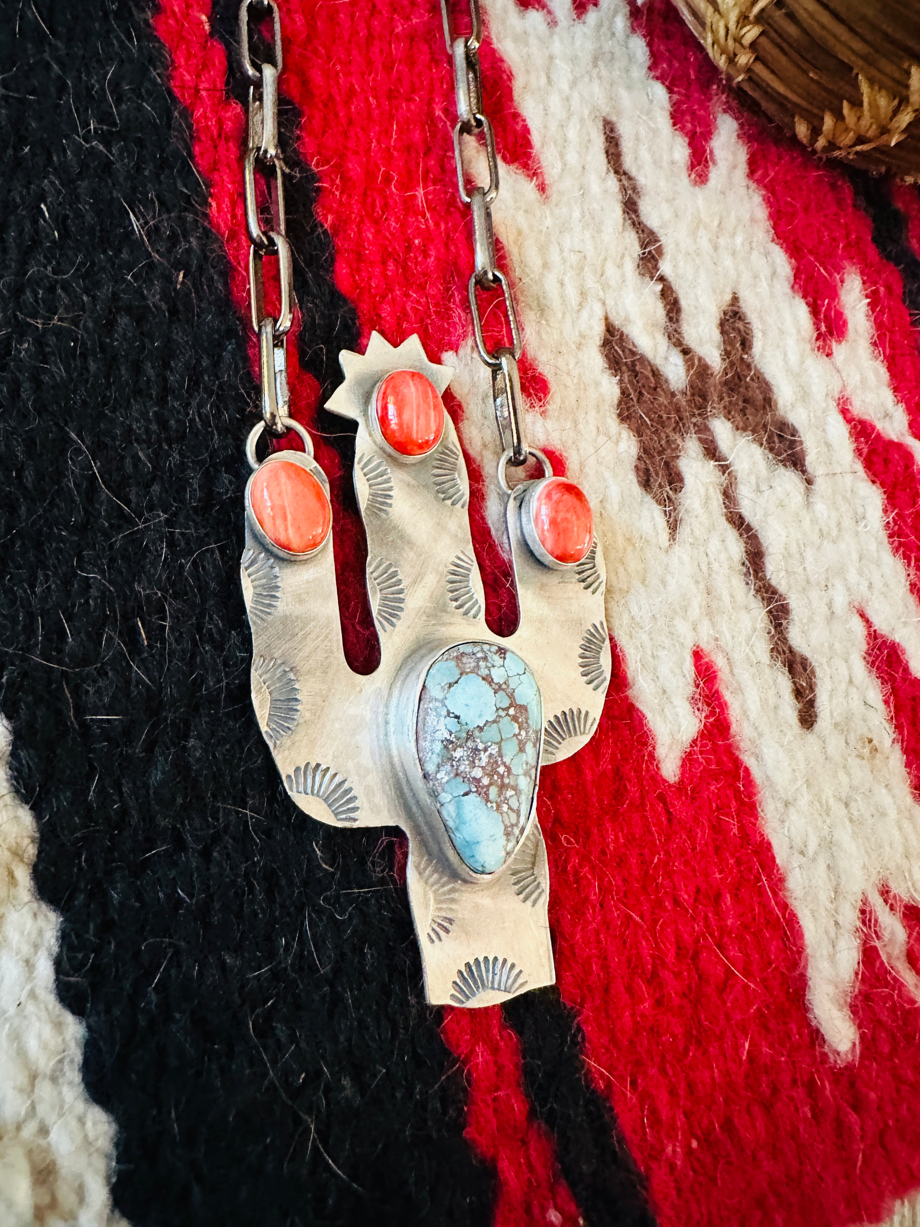 Handcrafted Sterling Silver, Turquoise & Spiny Cactus Necklace