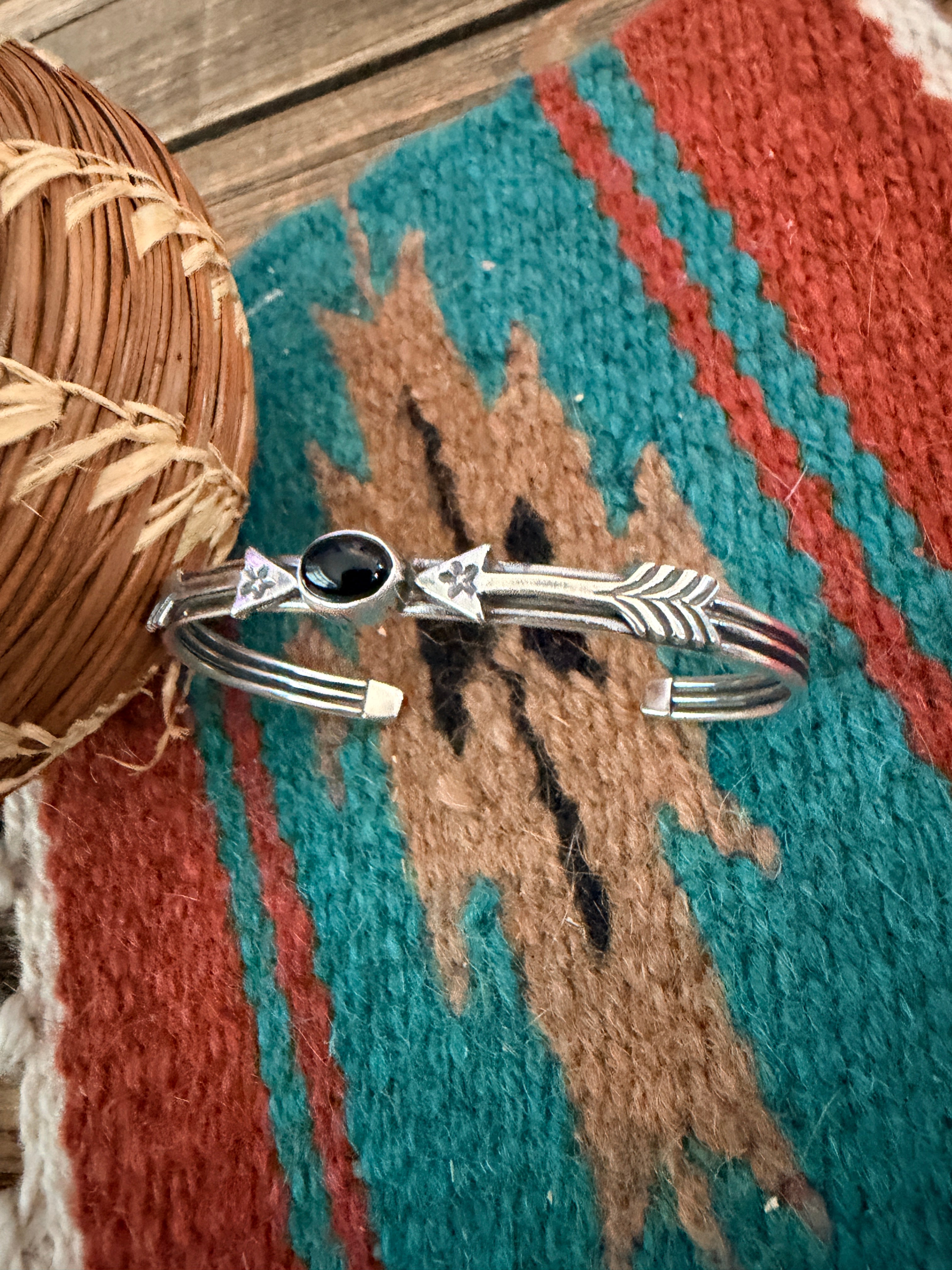 Handcrafted Sterling Silver & Onyx Arrow Cuff Bracelet