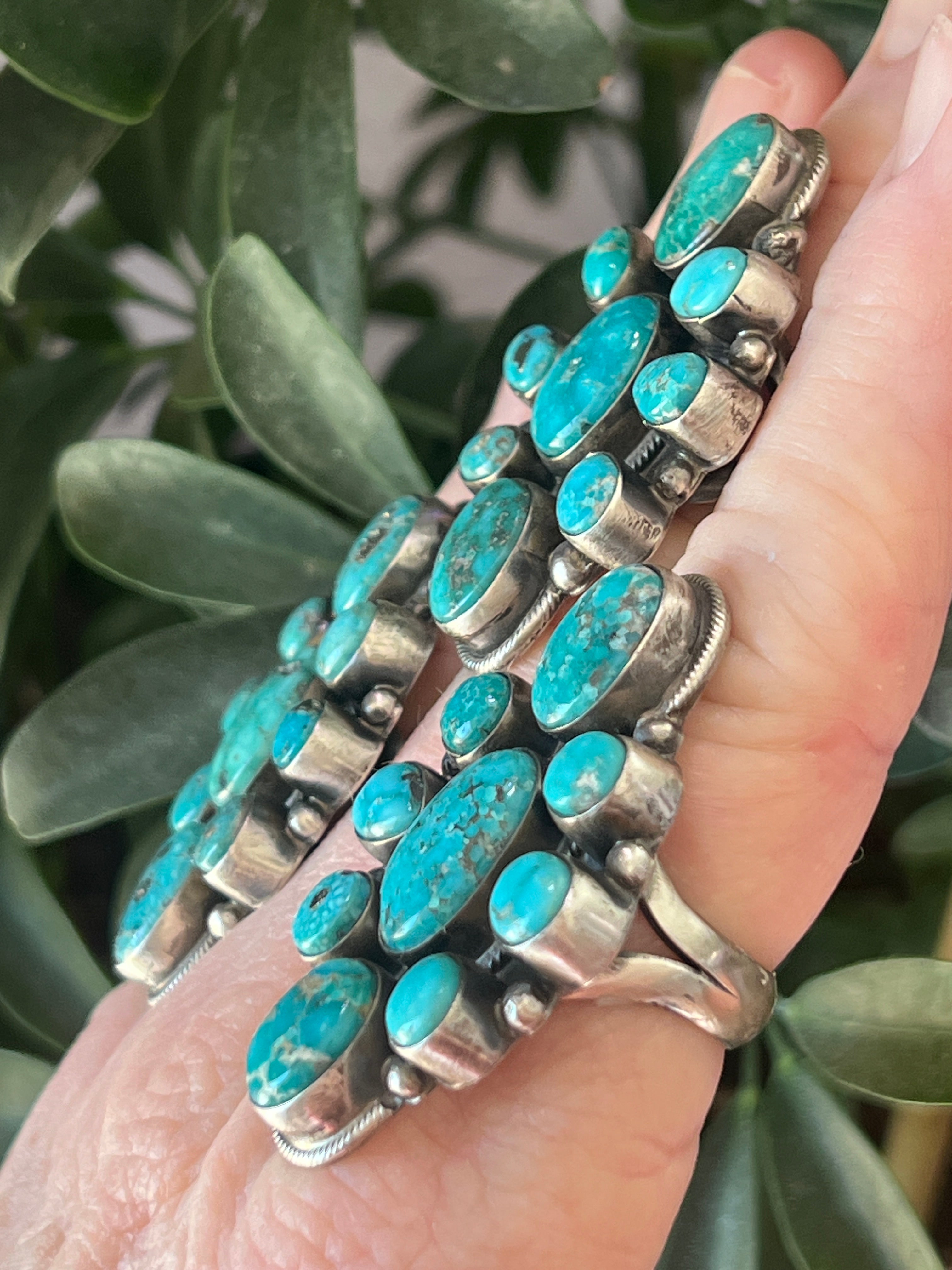 Handcrafted Sterling Silver and Natural Campitos Turquoise Cluster Rings by Sheila Becenti