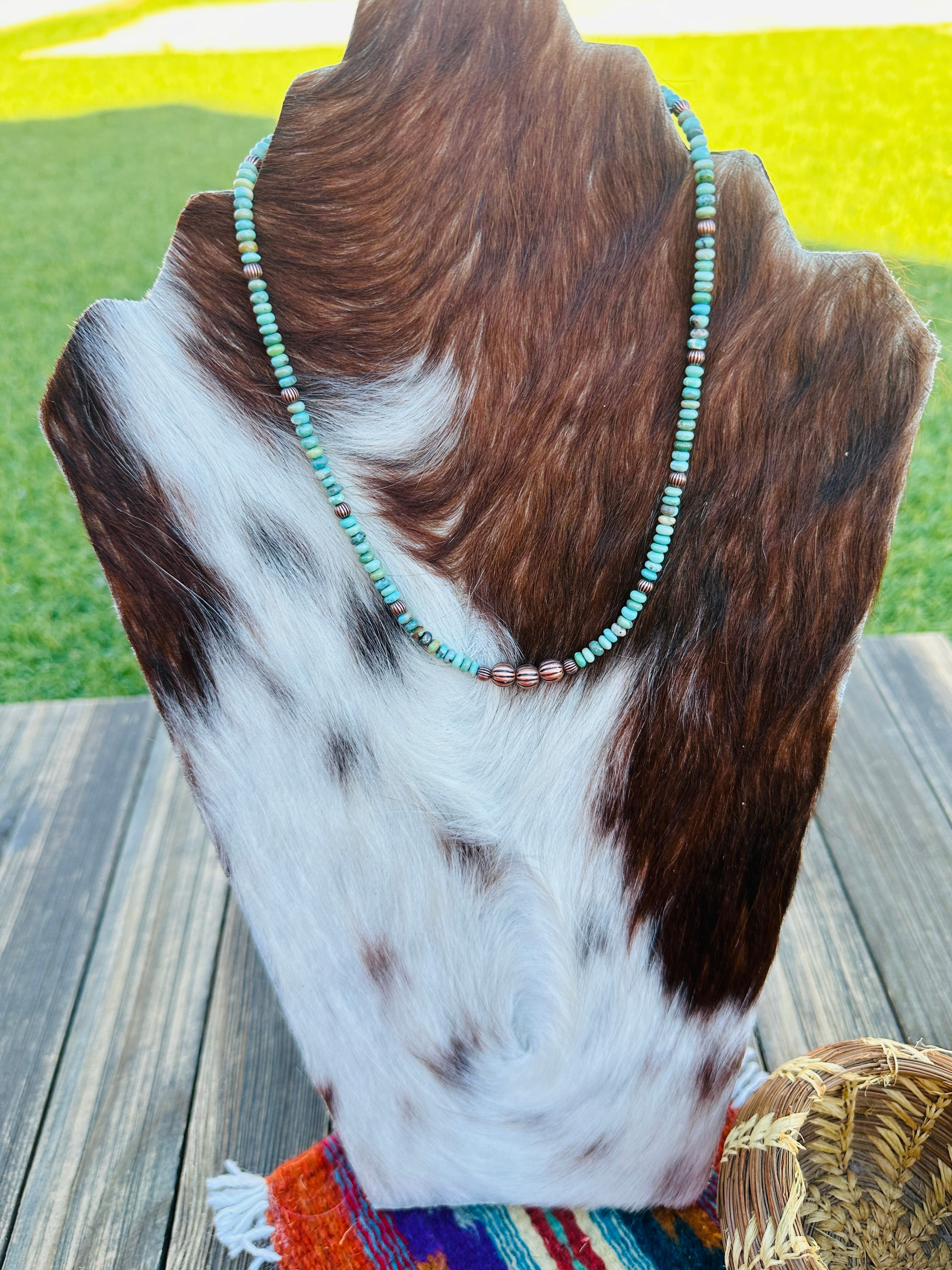 Handcrafted Turquoise & Copper 14” Beaded Necklace