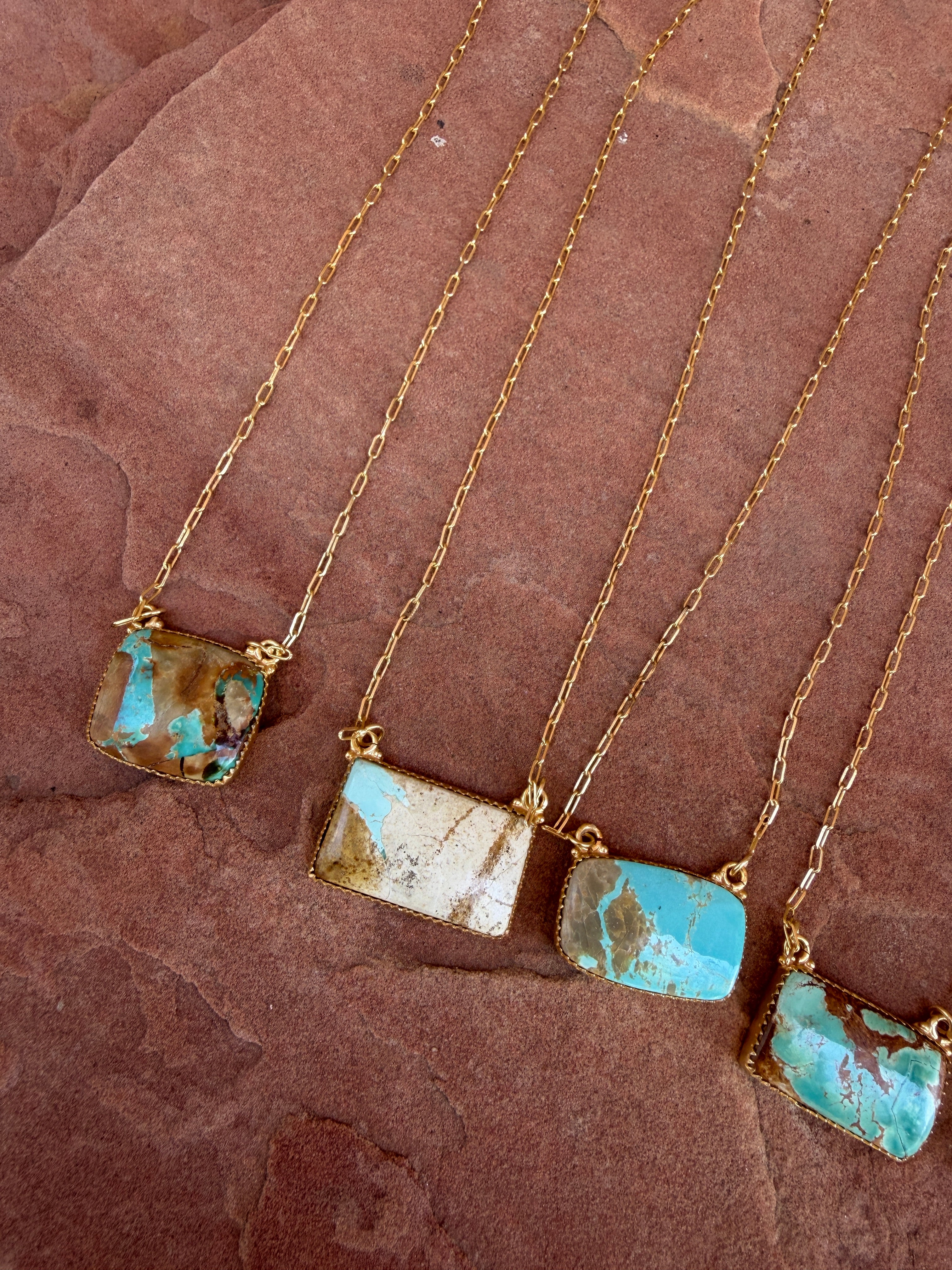“The Golden Collection” Handmade Sterling Silver Gold Over Silver Ribbon Royston Turquoise Bar Necklace Signed Nizhoni