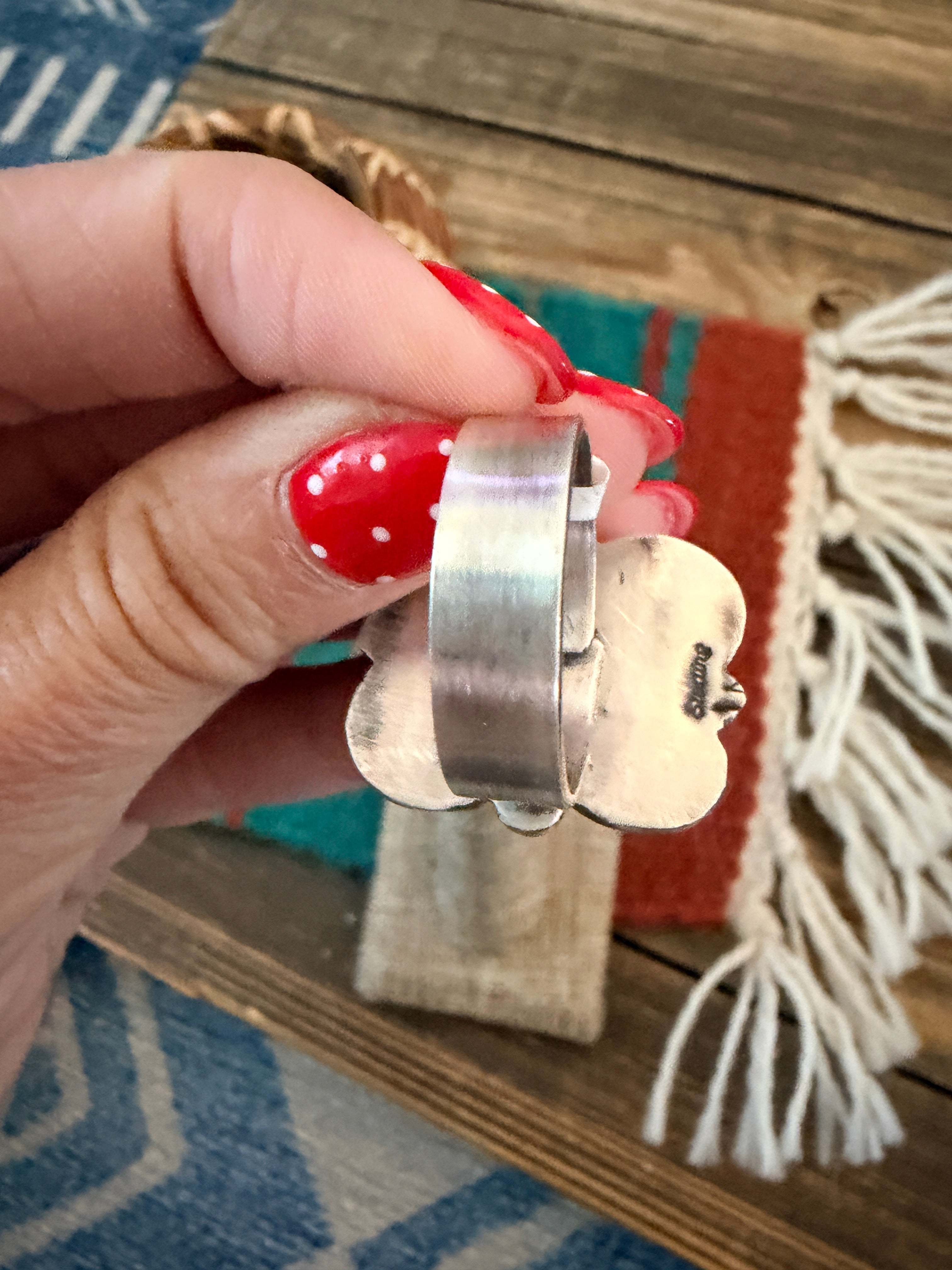 Handcrafted Turquoise & Sterling Silver Cluster Adjustable Ring