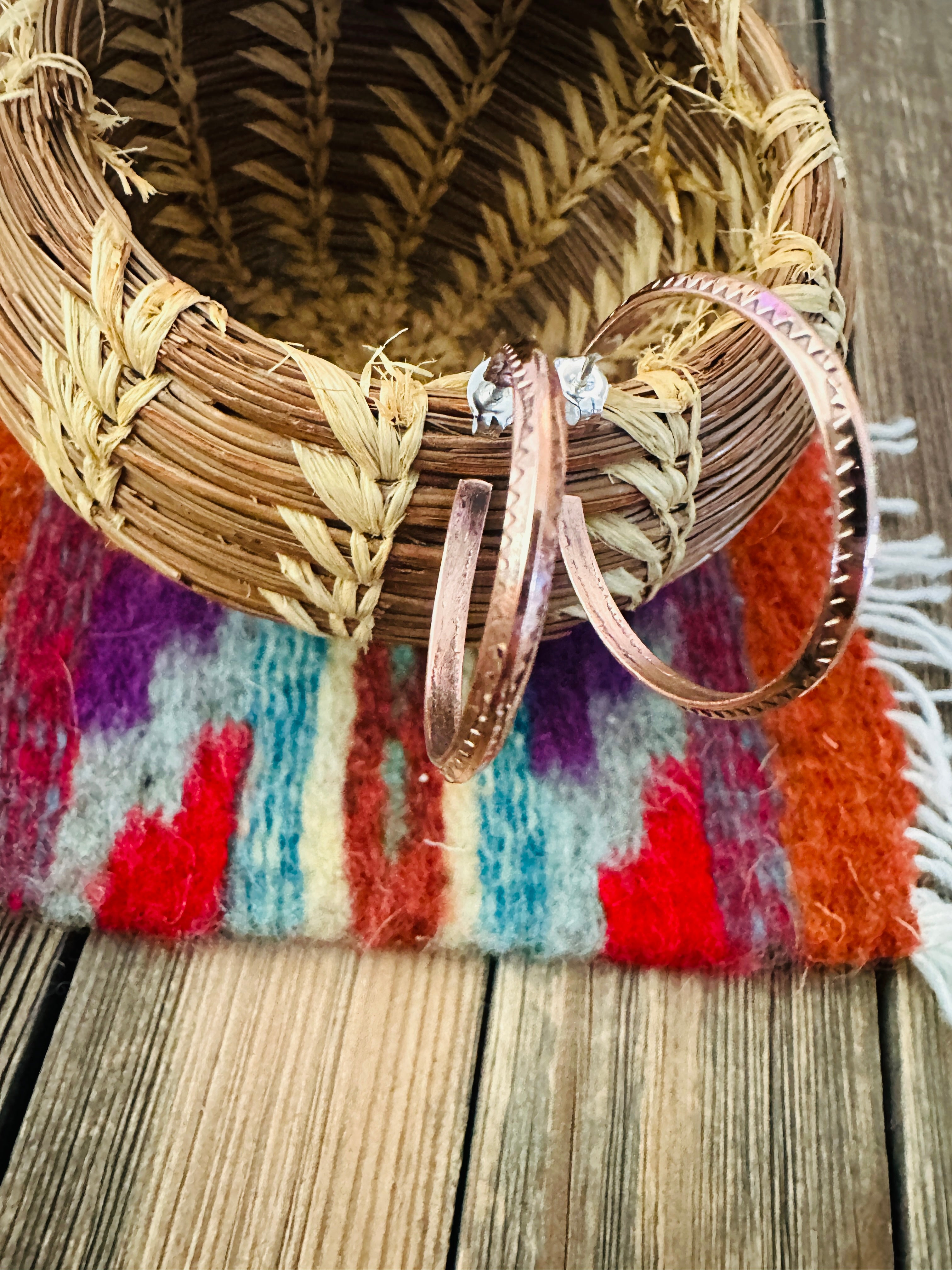 Hand Stamped Copper Hoop Earrings