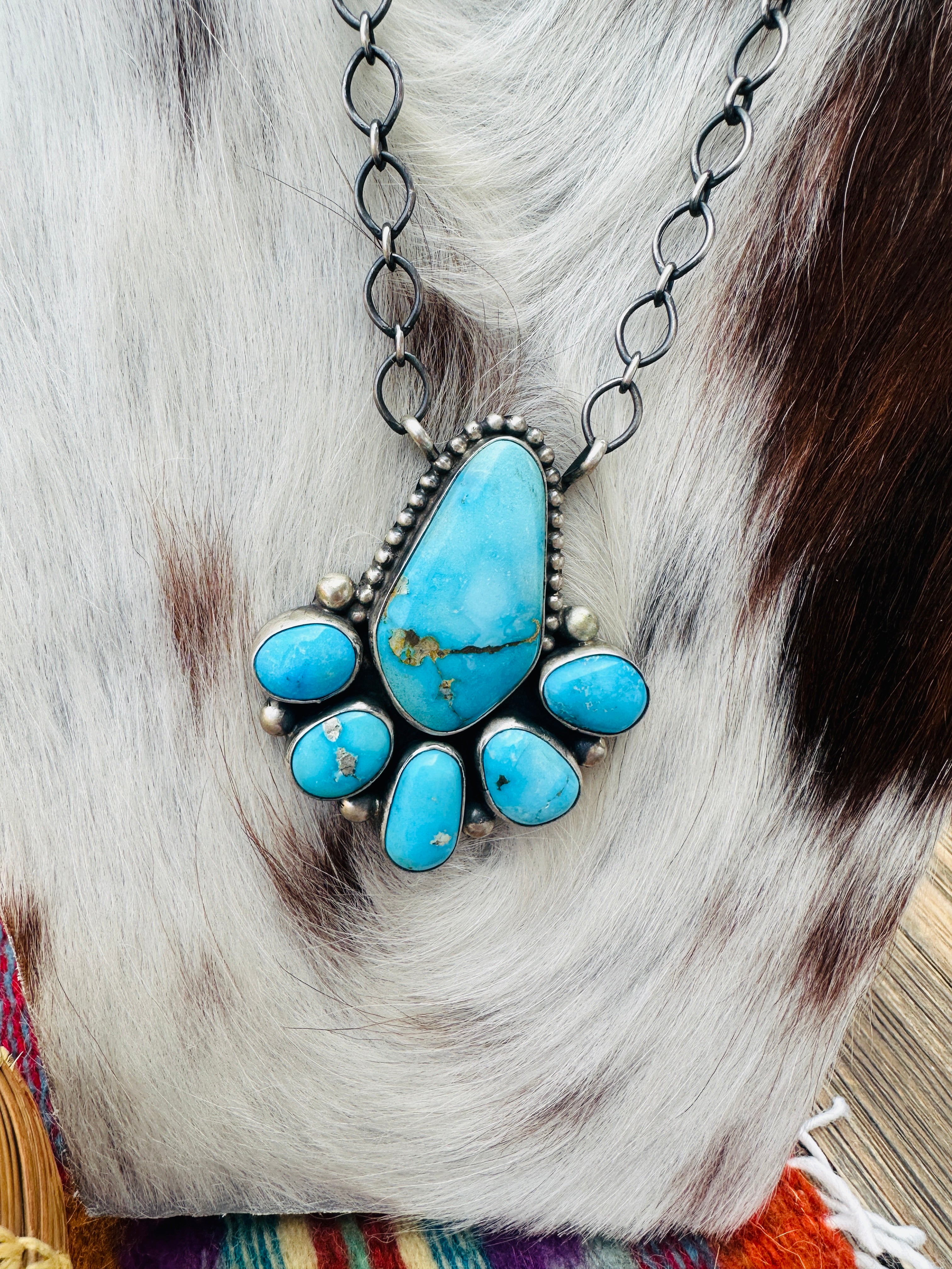 Handcrafted Turquoise & Sterling Silver Cluster Necklace by Kathleen Chavez