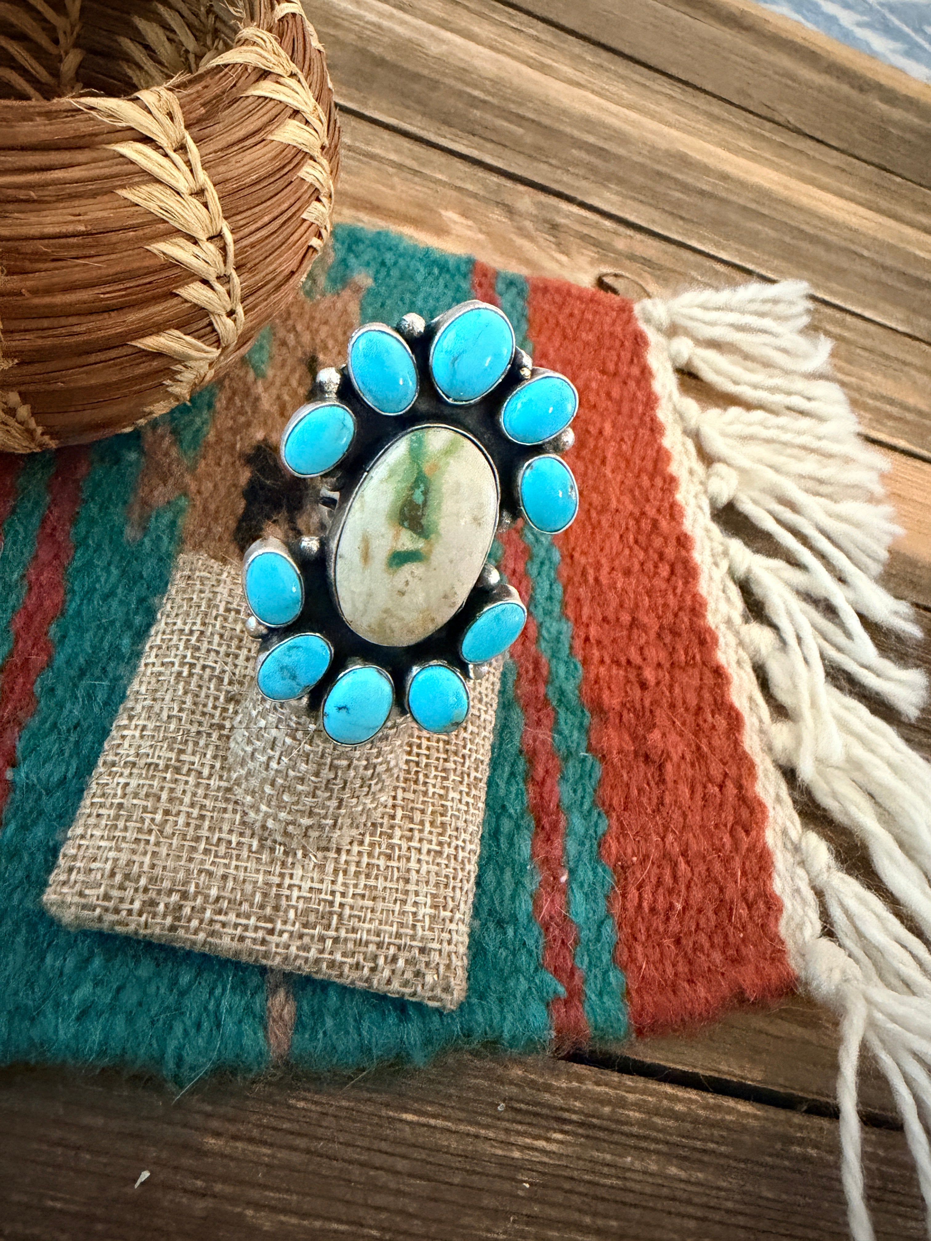 Handcrafted Multi Turquoise & Sterling Silver Ring Size 5.75 by Ella Peter