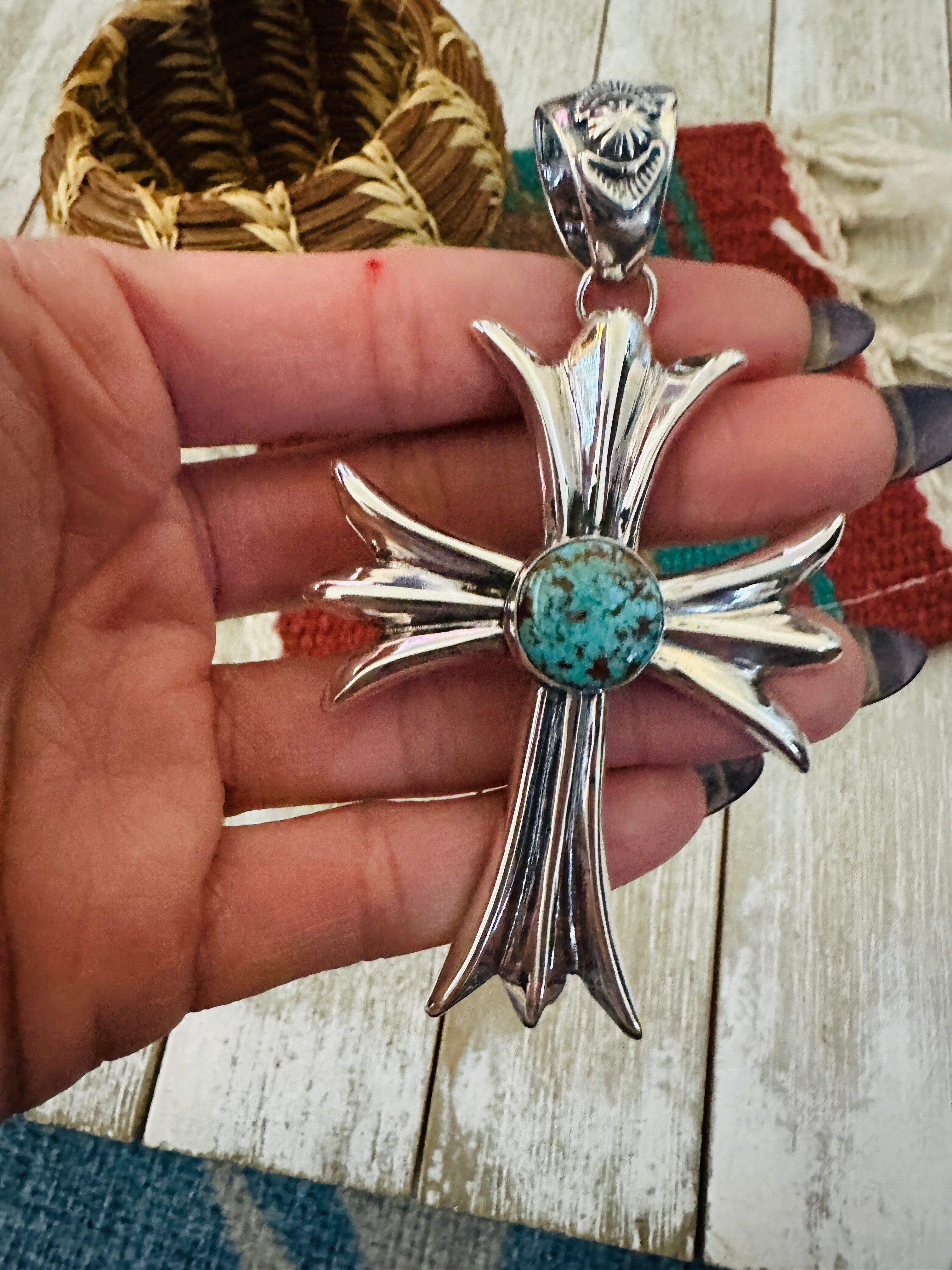 Handcrafted Sterling Silver & Turquoise Cross Pendant