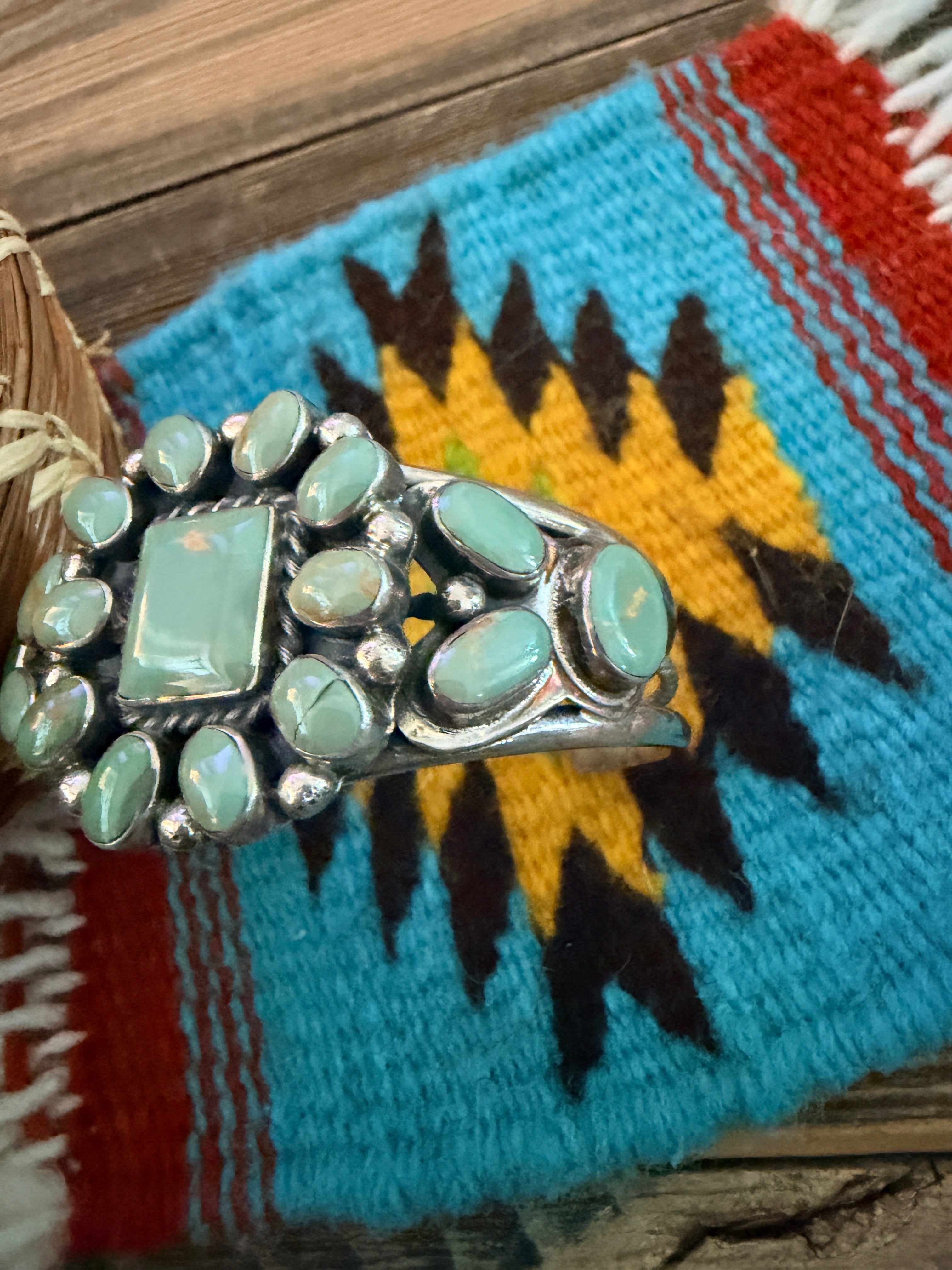 Handcrafted Sterling Silver & Carico Lake Turquoise Cluster Cuff Bracelet