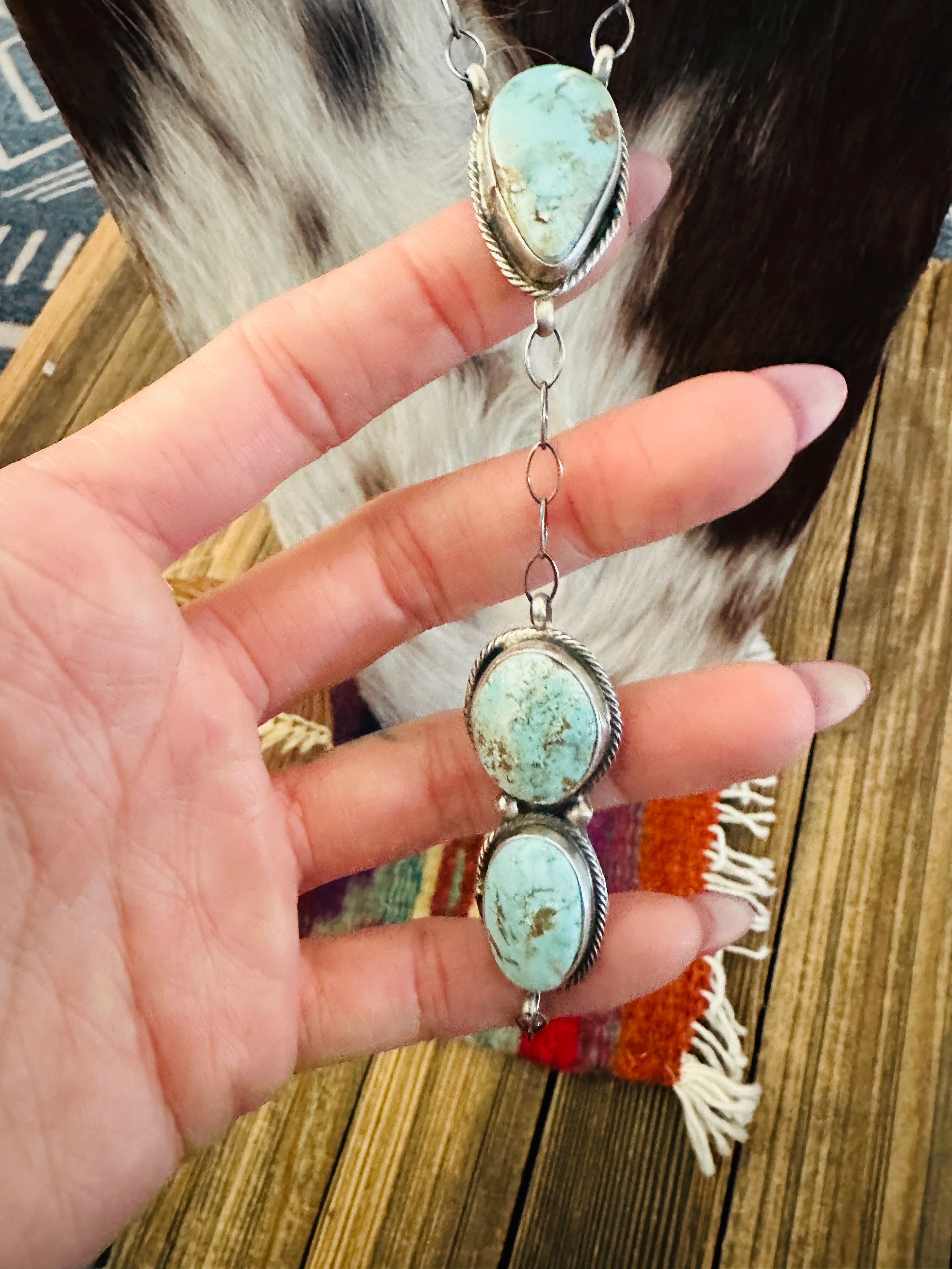 Handcrafted Dry Creek Turquoise & Sterling Silver Lariat Necklace