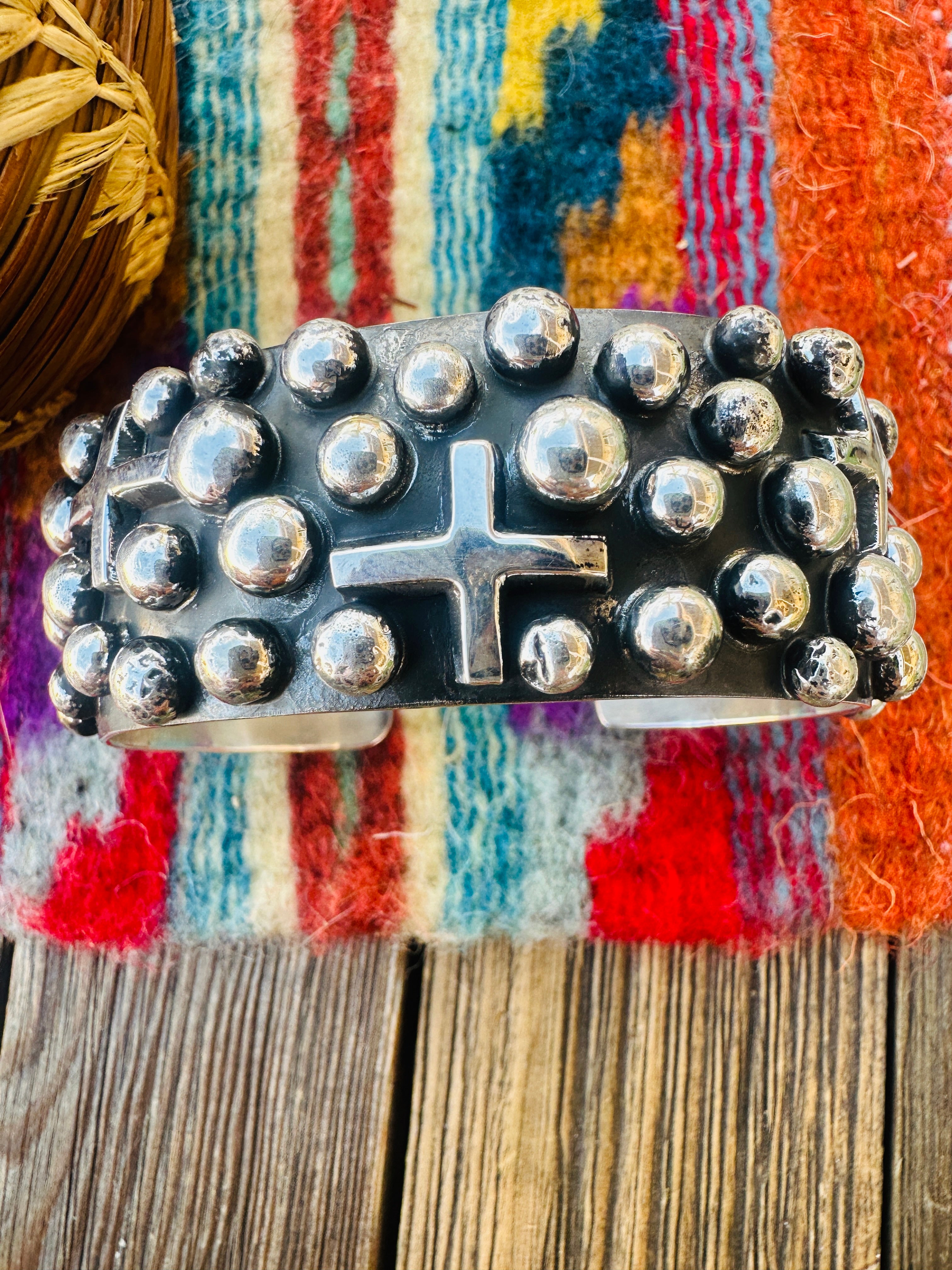 Handcrafted Sterling Silver Cross Cuff Bracelet By Chimney Butte