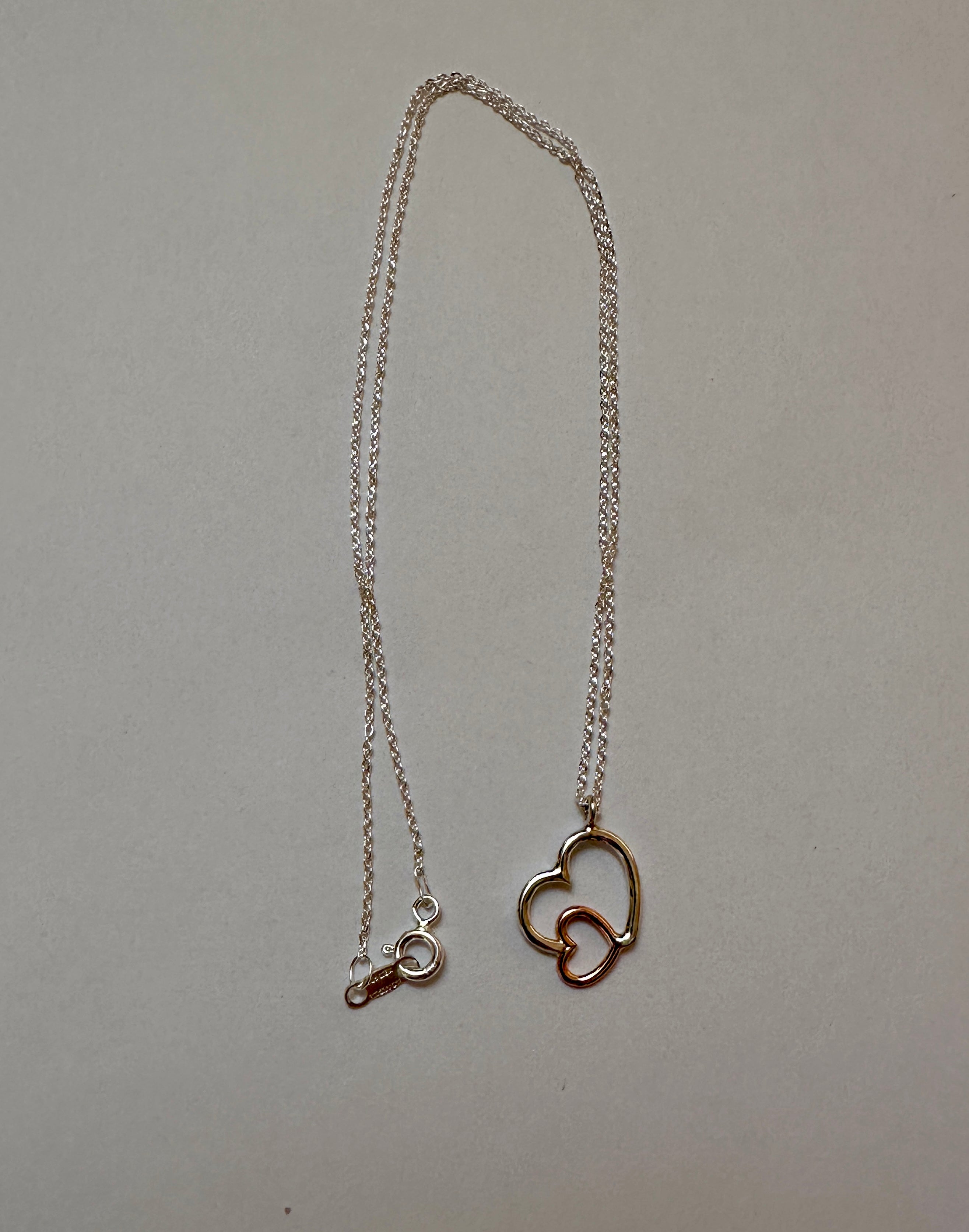 Silver & Copper Hearts Necklace